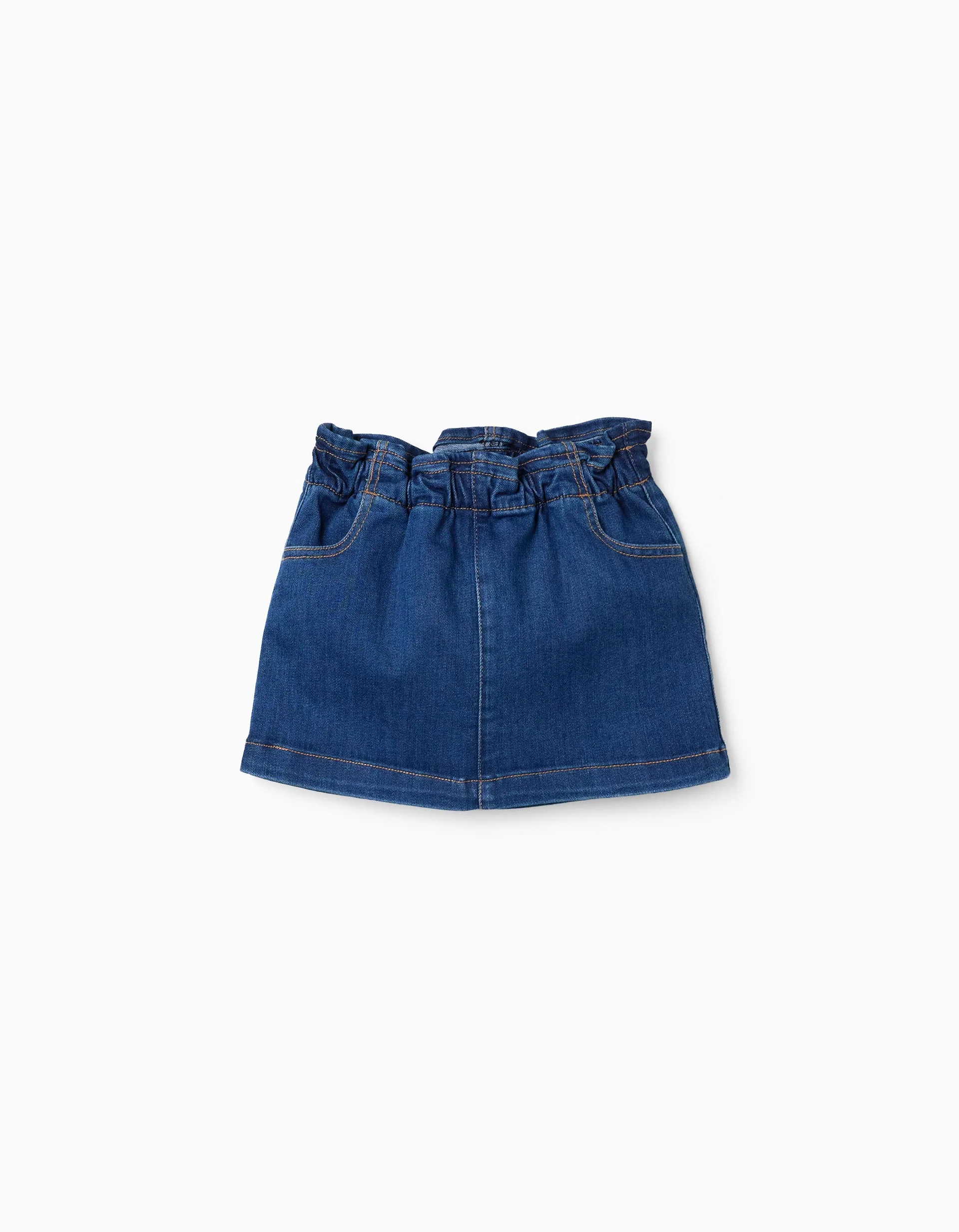 Denim skirt with paperbag waist and pockets for baby girls, blue