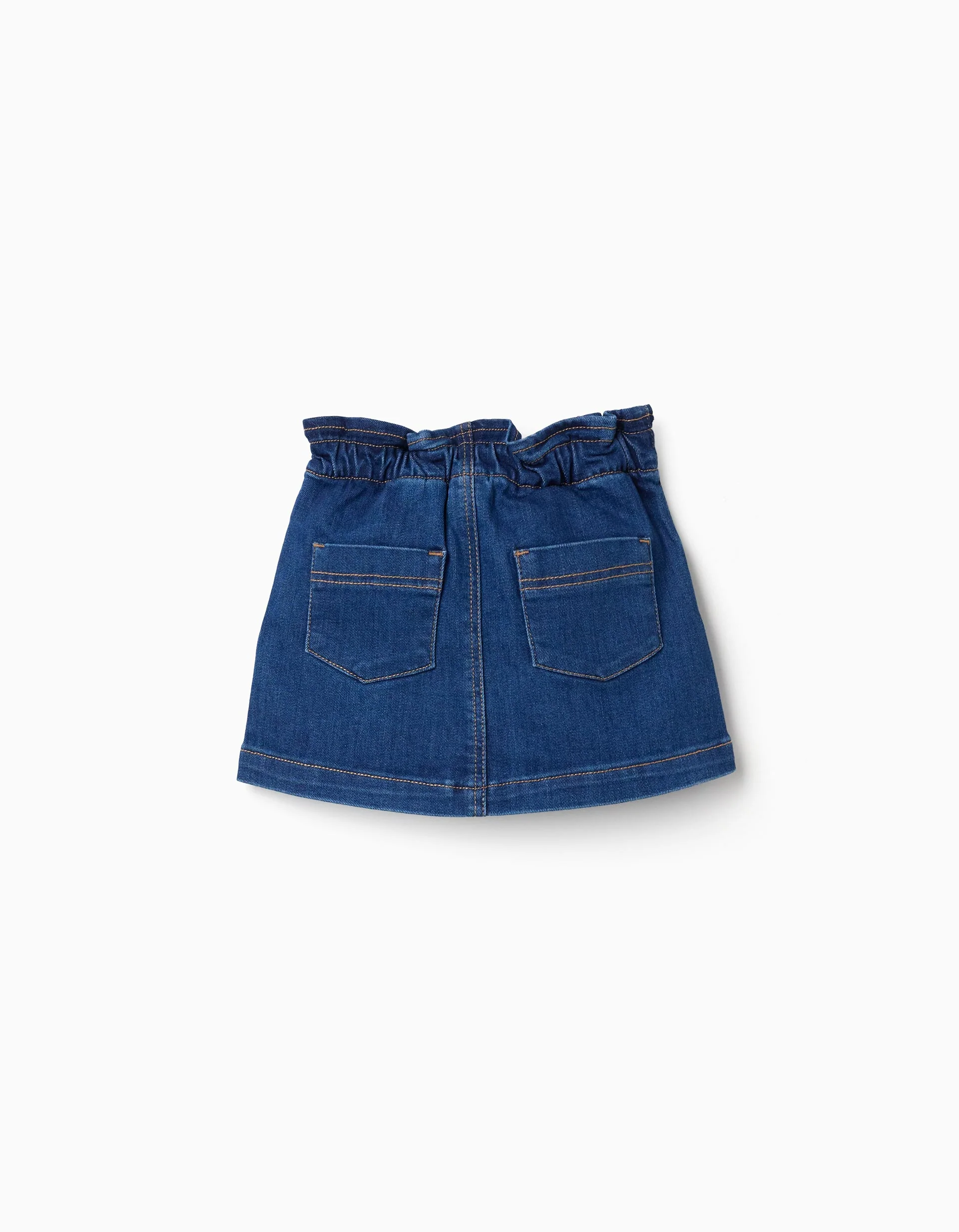 Denim skirt with paperbag waist and pockets for baby girls, blue - Image 2