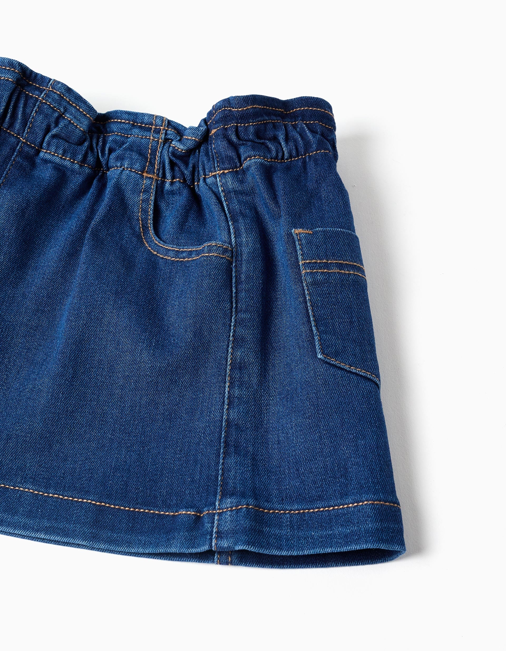 Denim skirt with paperbag waist and pockets for baby girls, blue - Image 3
