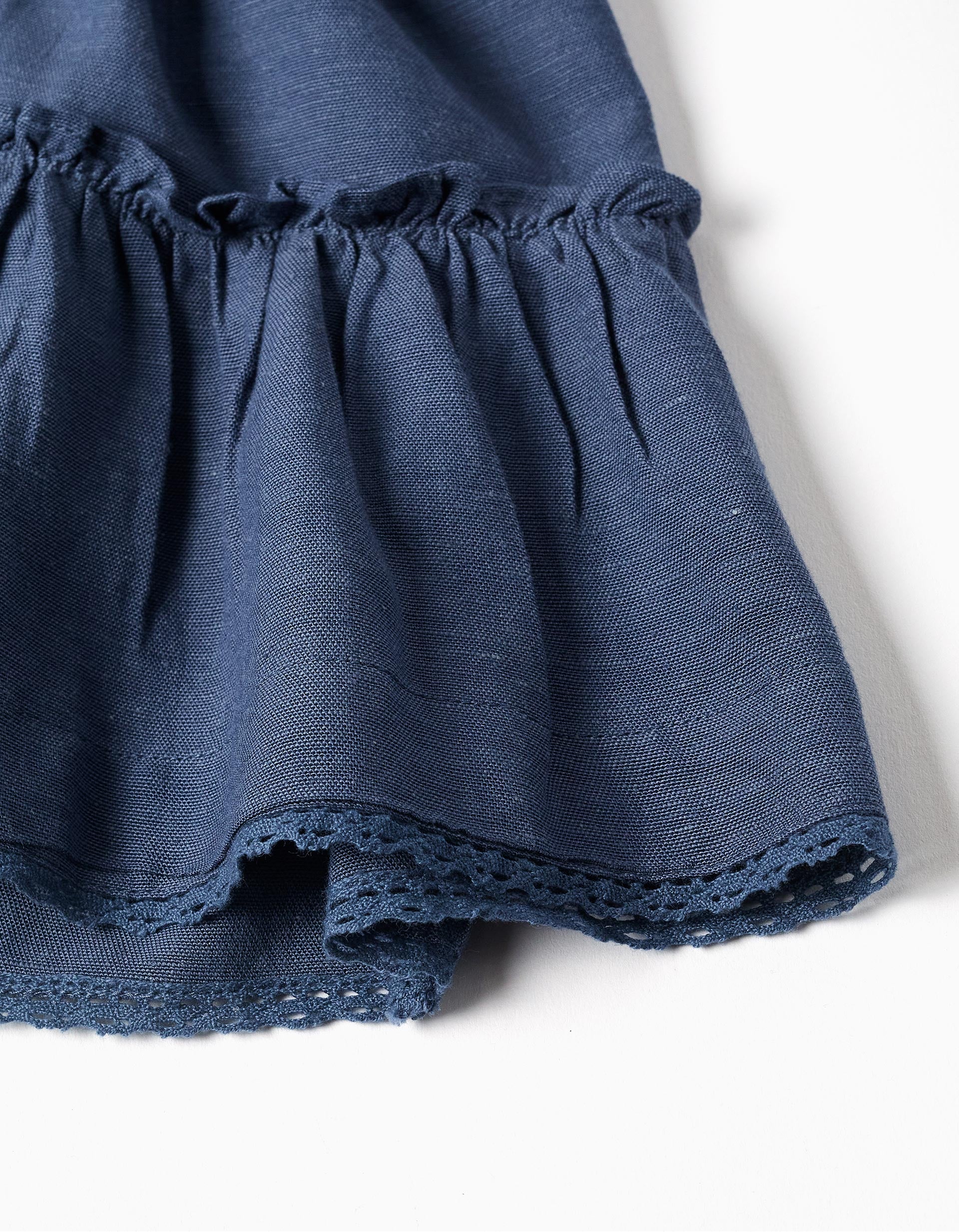 Dress in cotton and linen with ruffled sleeves You&Me for baby girls, blue - Image 4