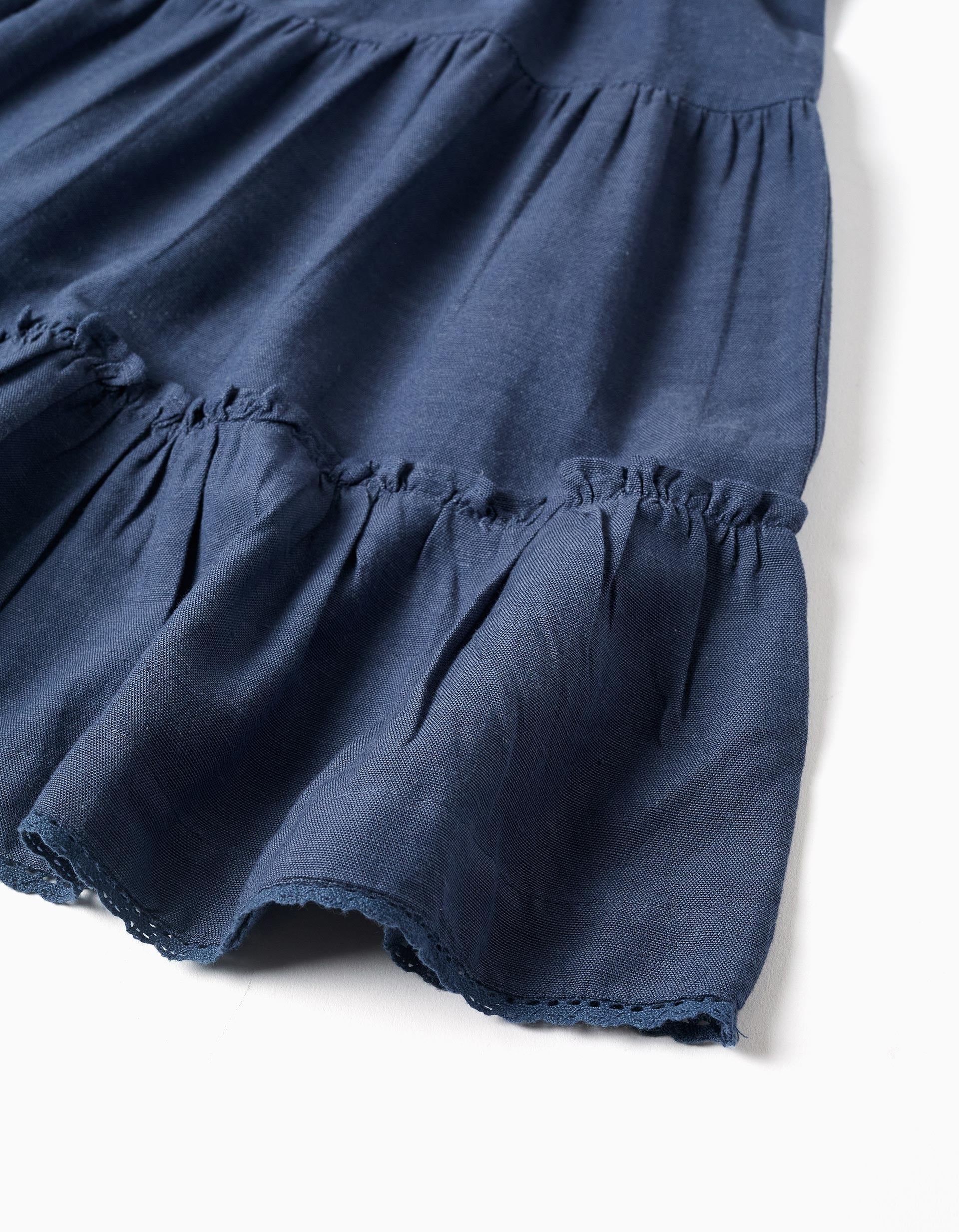 Dress in cotton and linen with ruffled sleeves You&Me for girls, blue - Image 2