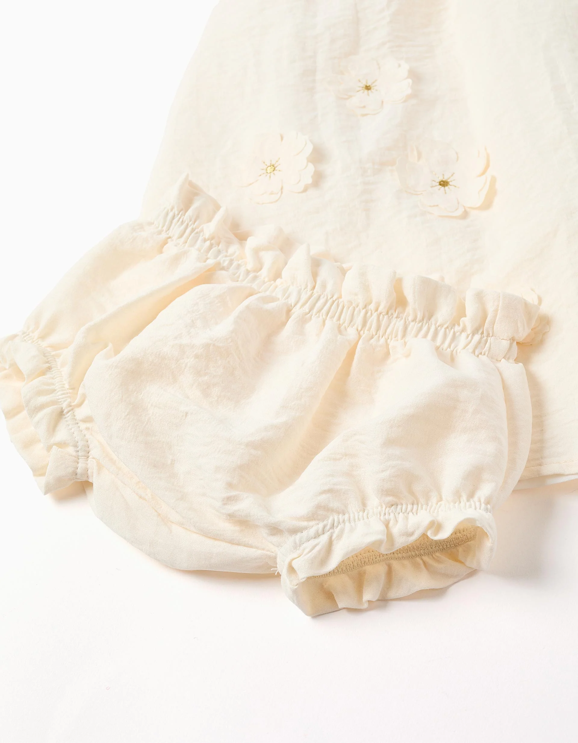 Dress with floral appliqué for newborn and baby girls, beige - Image 5