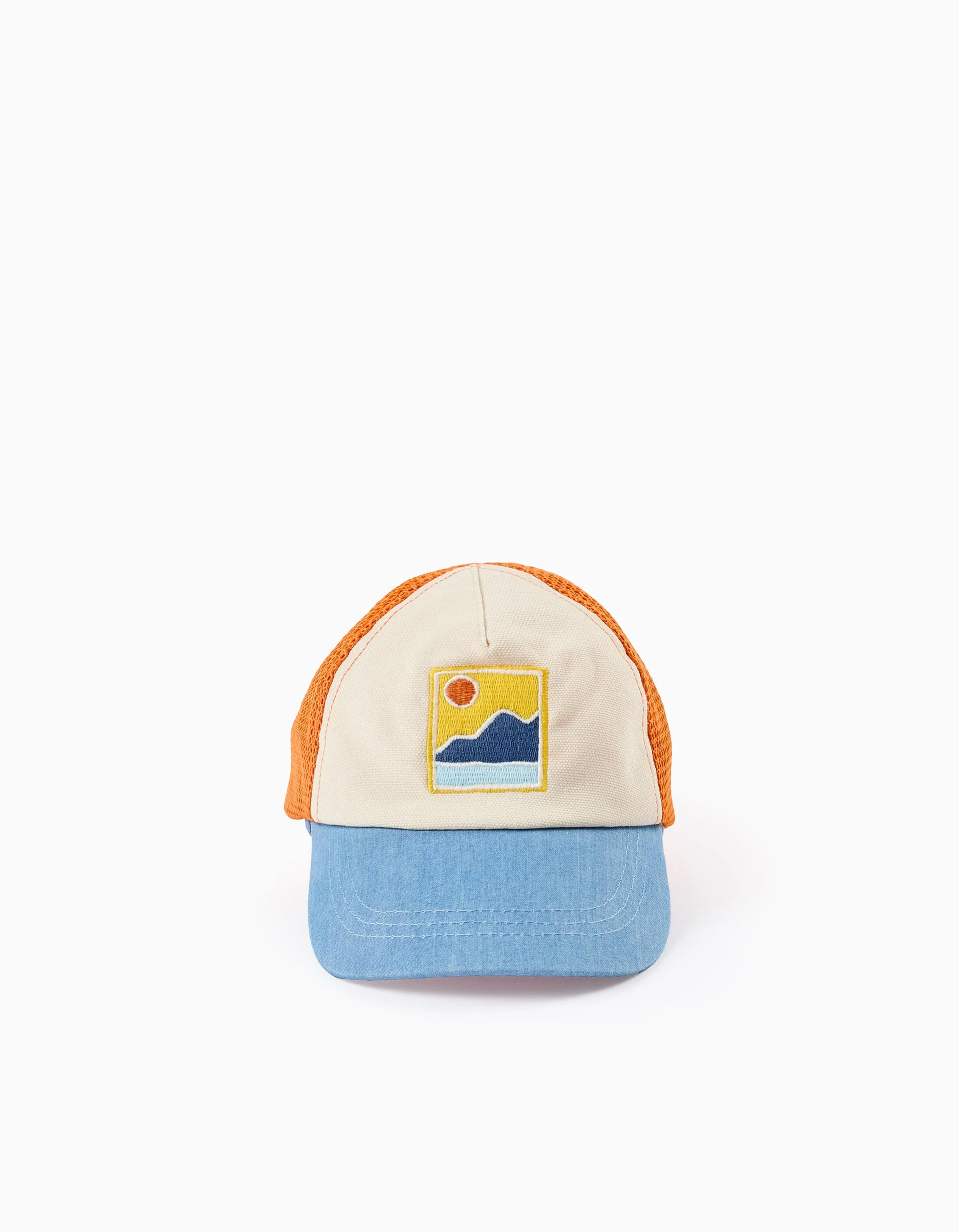 Dual-fabric Beanie for Baby Boys 'Island', Orange/Beige/Blue