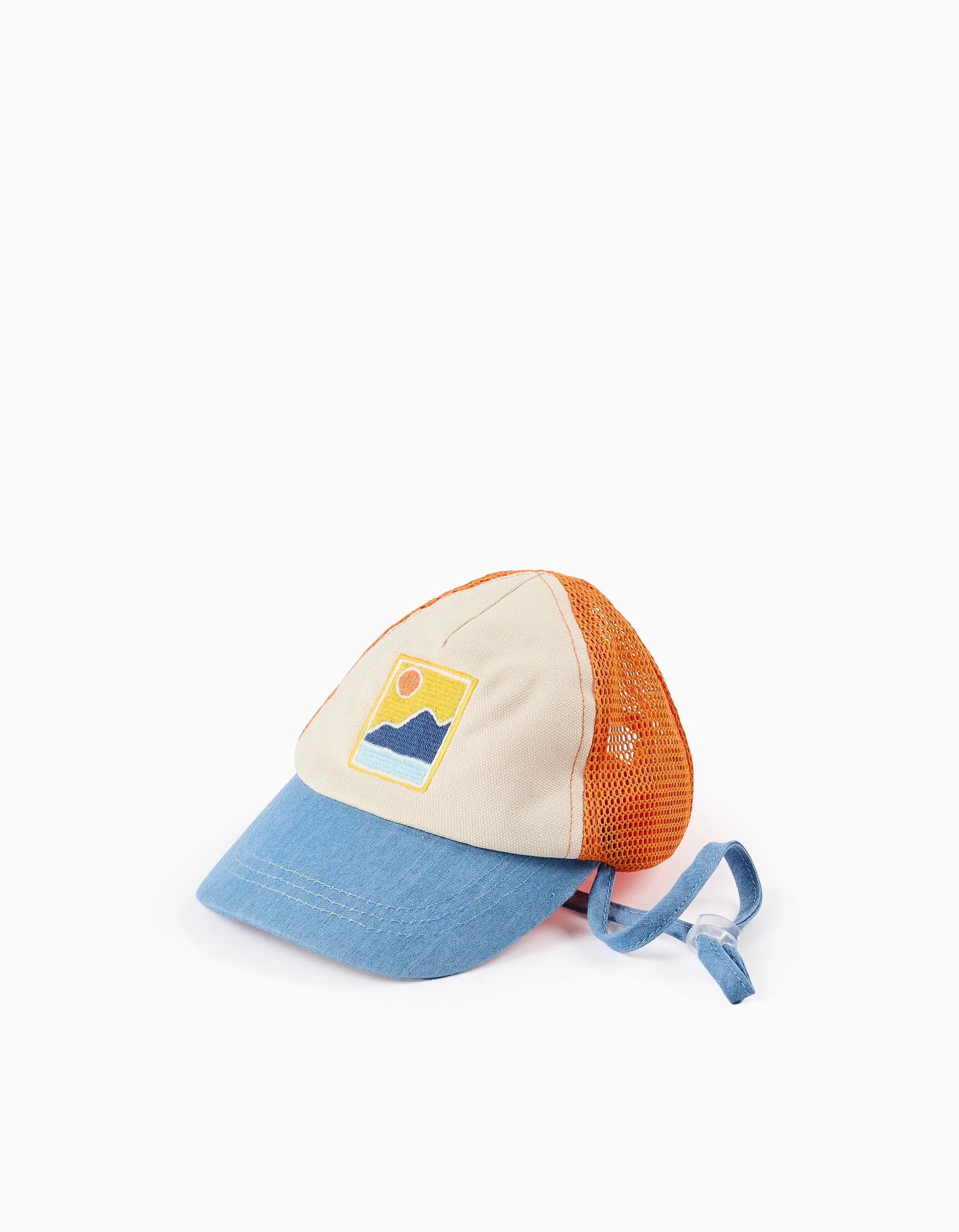 Dual-fabric Beanie for Baby Boys 'Island', Orange/Beige/Blue - Image 2