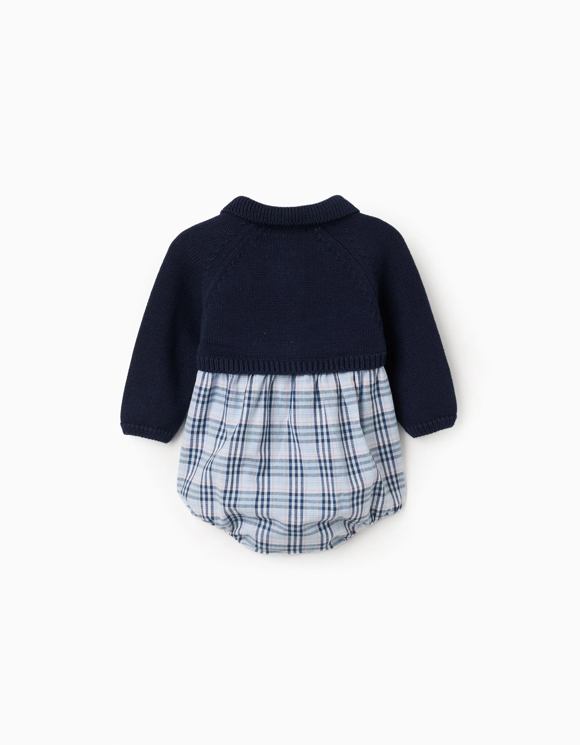 Dual-fabric checked jumpsuit in cotton B&S for newborn boys, blue - Image 2