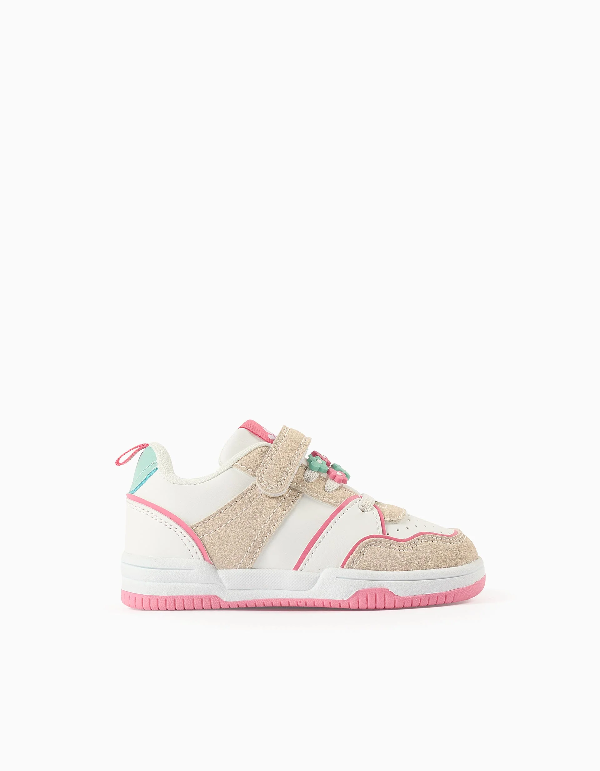 Dual-fabric trainers with decorative flowers for baby girls, multicolour - Image 2