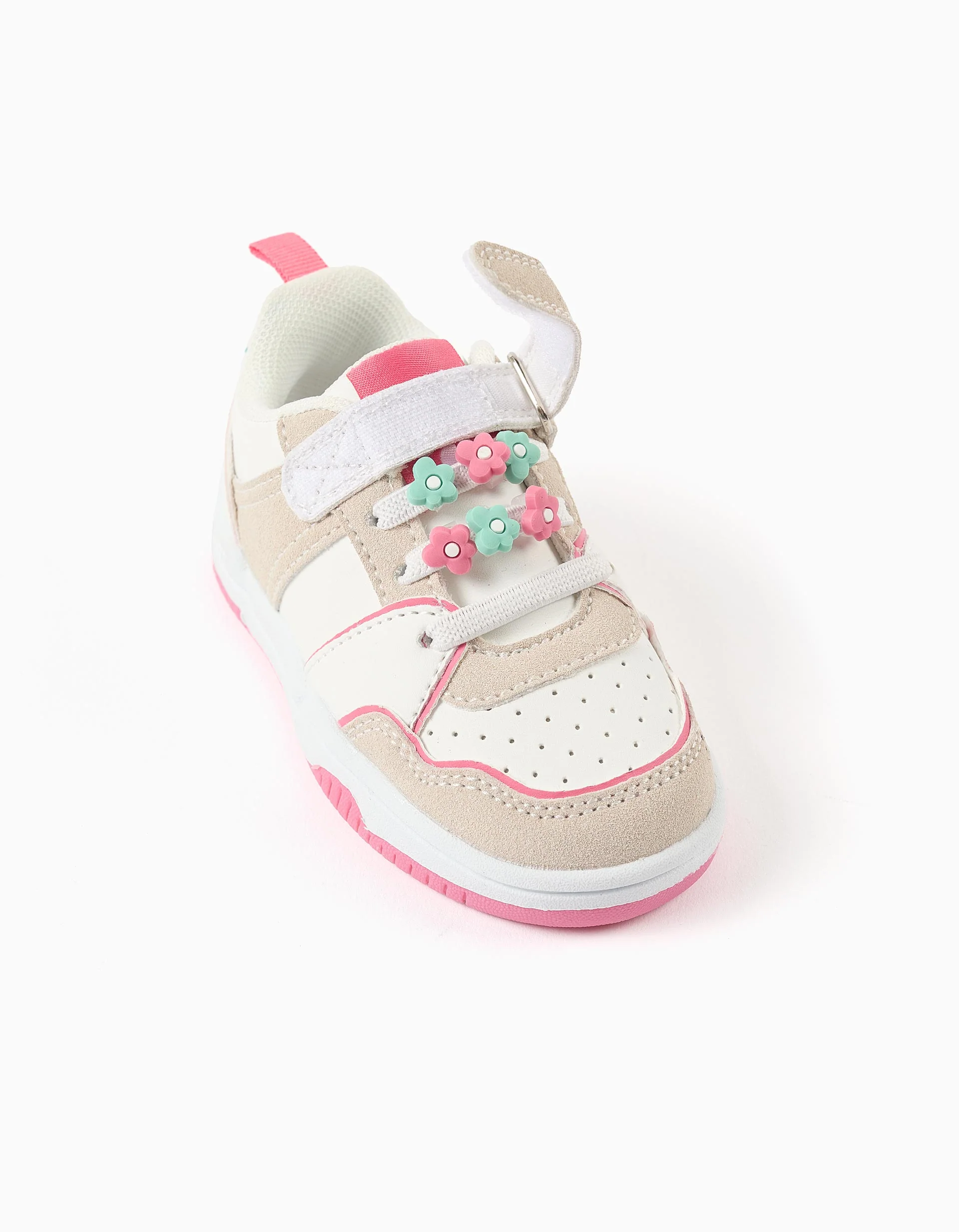 Dual-fabric trainers with decorative flowers for baby girls, multicolour - Image 3