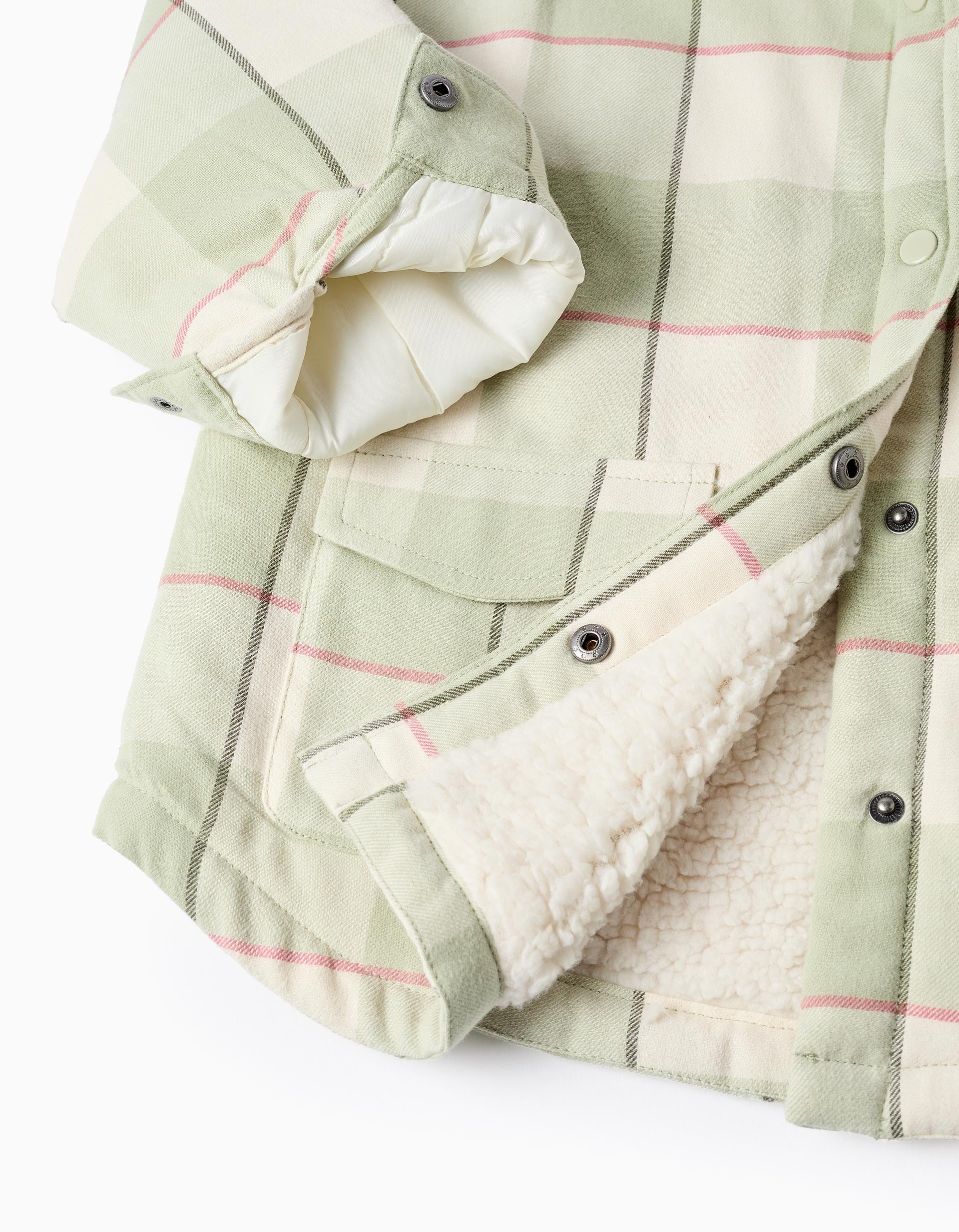 Flannel jacket with sherpa lining for girls, light green - Image 4