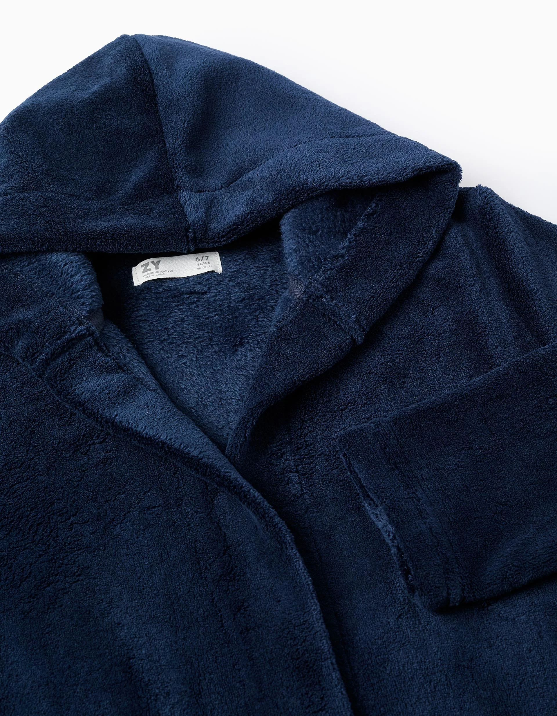 Fleece Dressing Gown with Hood and Belt for Boys, Dark Blue - Image 3