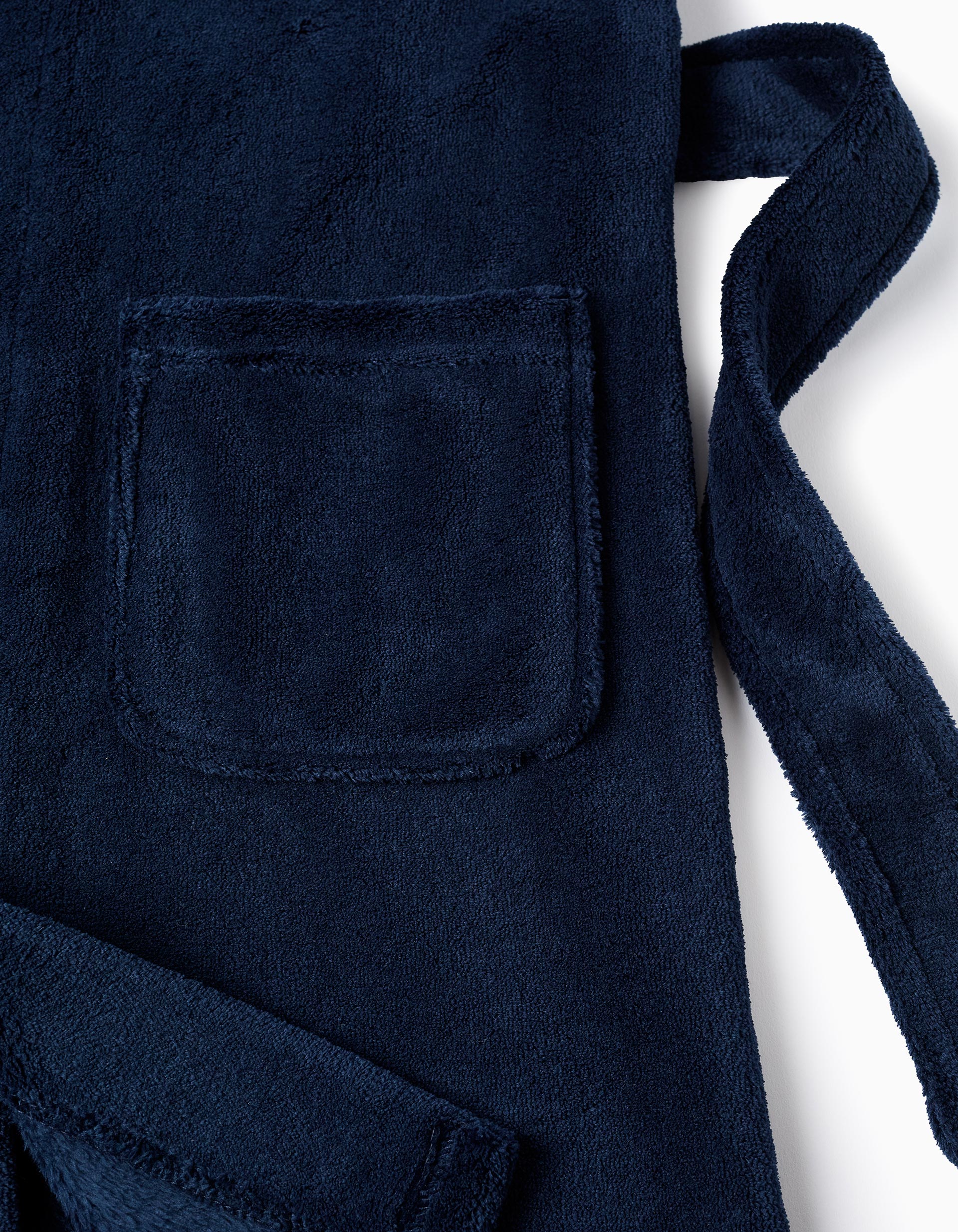Fleece Dressing Gown with Hood and Belt for Boys, Dark Blue - Image 4