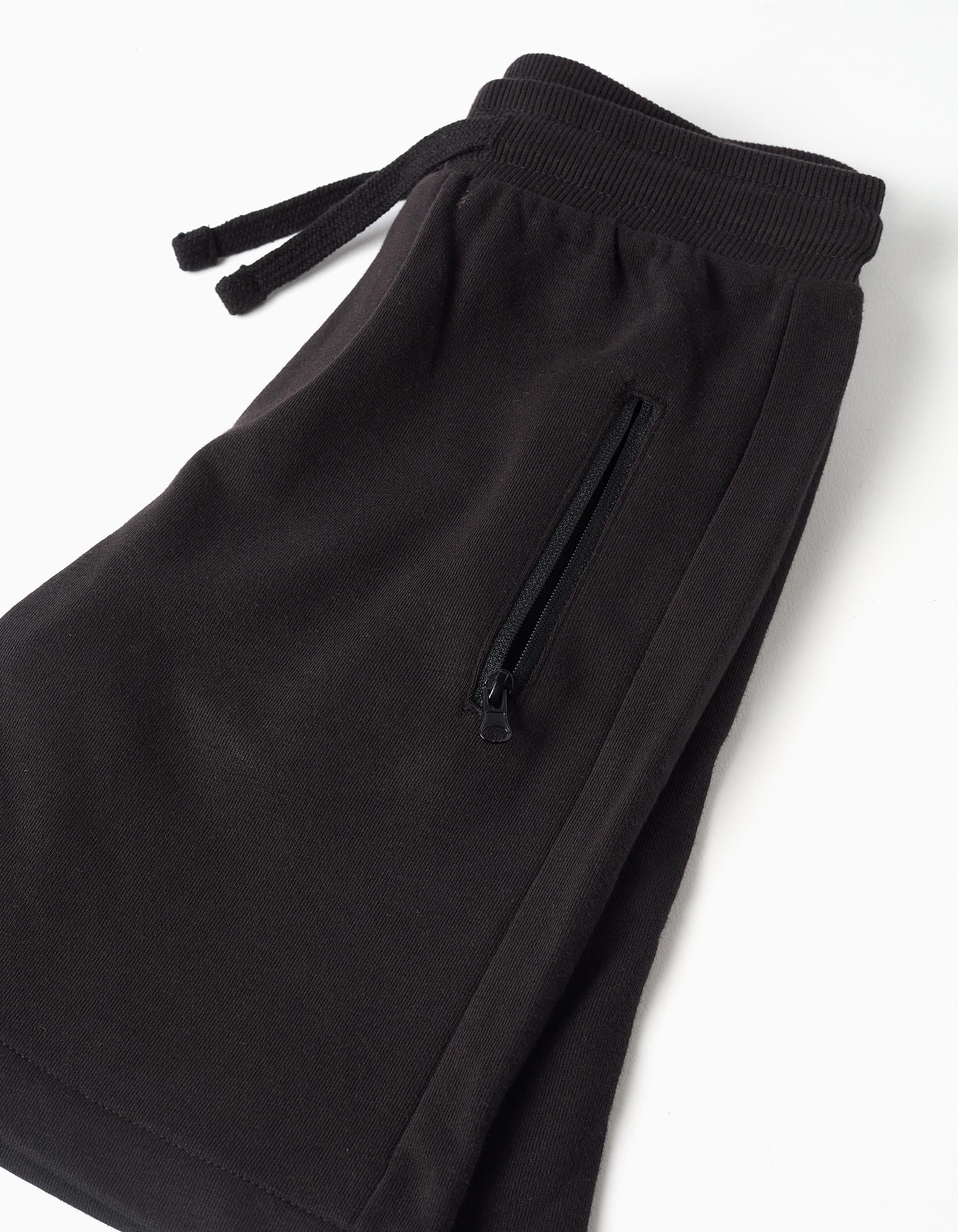 Fleece shorts with drawstring and pockets for boys, black - Image 3