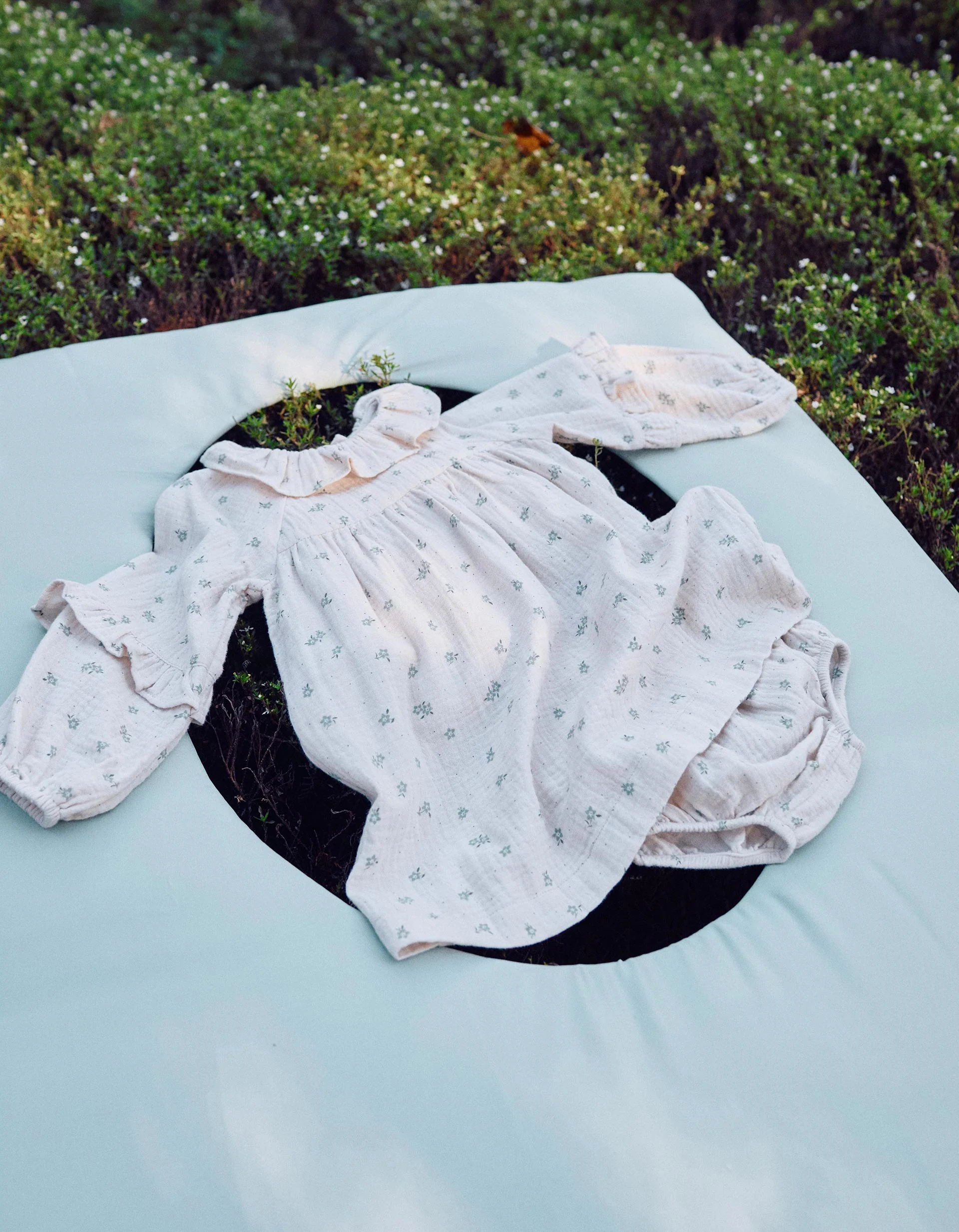 Floral cotton dress + bloomers B&S for baby girls, beige/green - Image 5