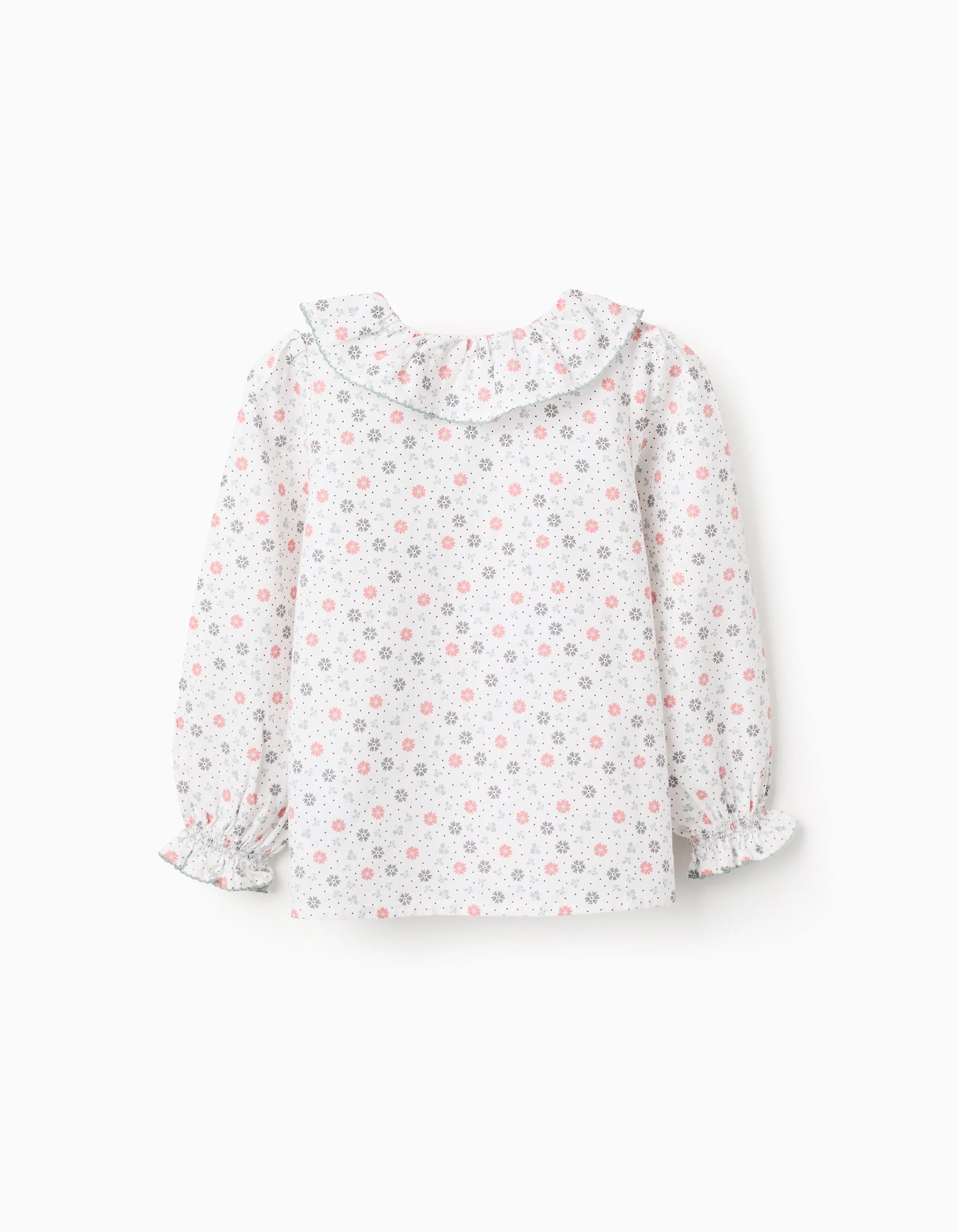 Floral Cotton Shirt for Girls, White/Pink/Green - Image 2