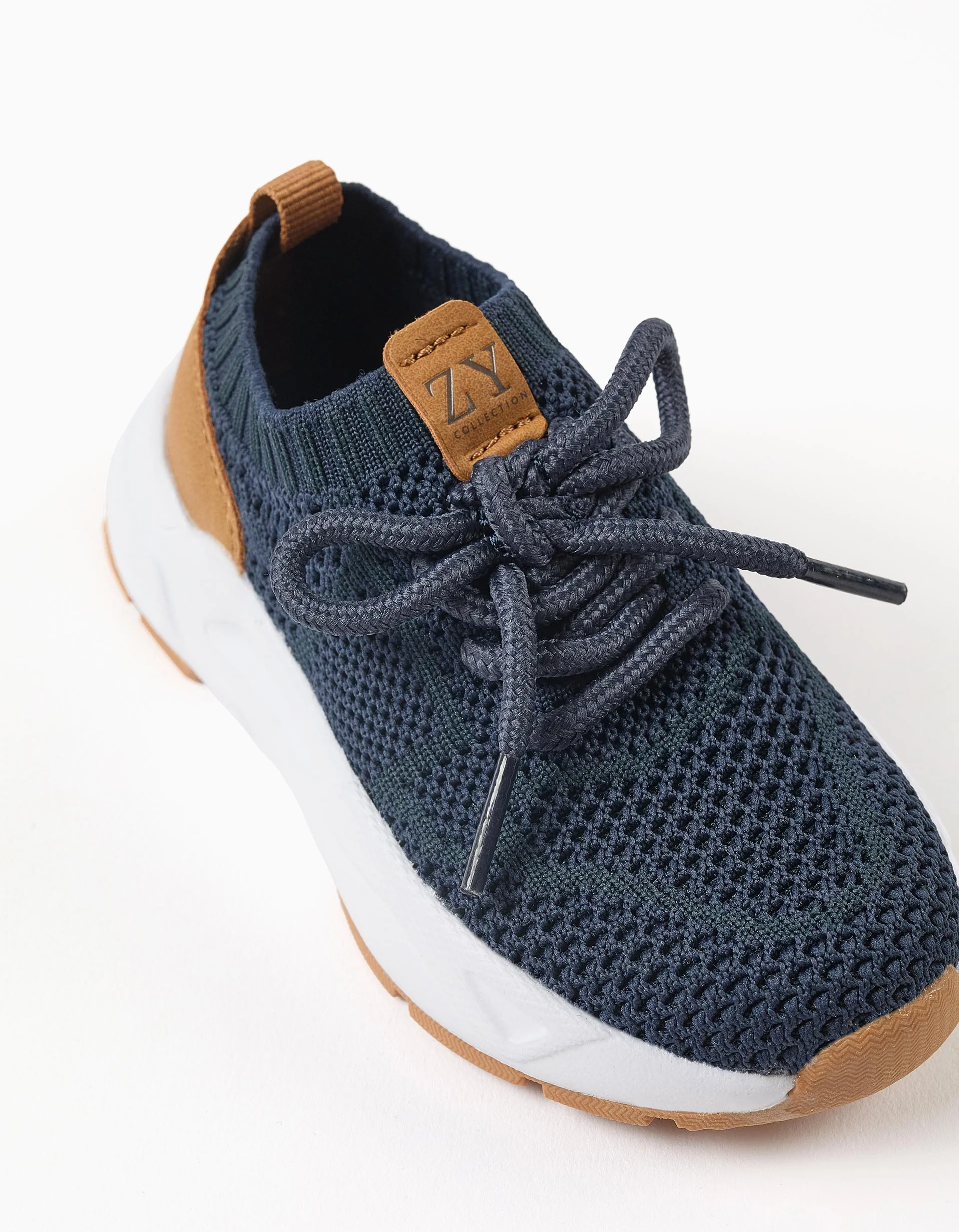 Flyknit trainers with laces for baby boys, dark blue/camel - Image 4