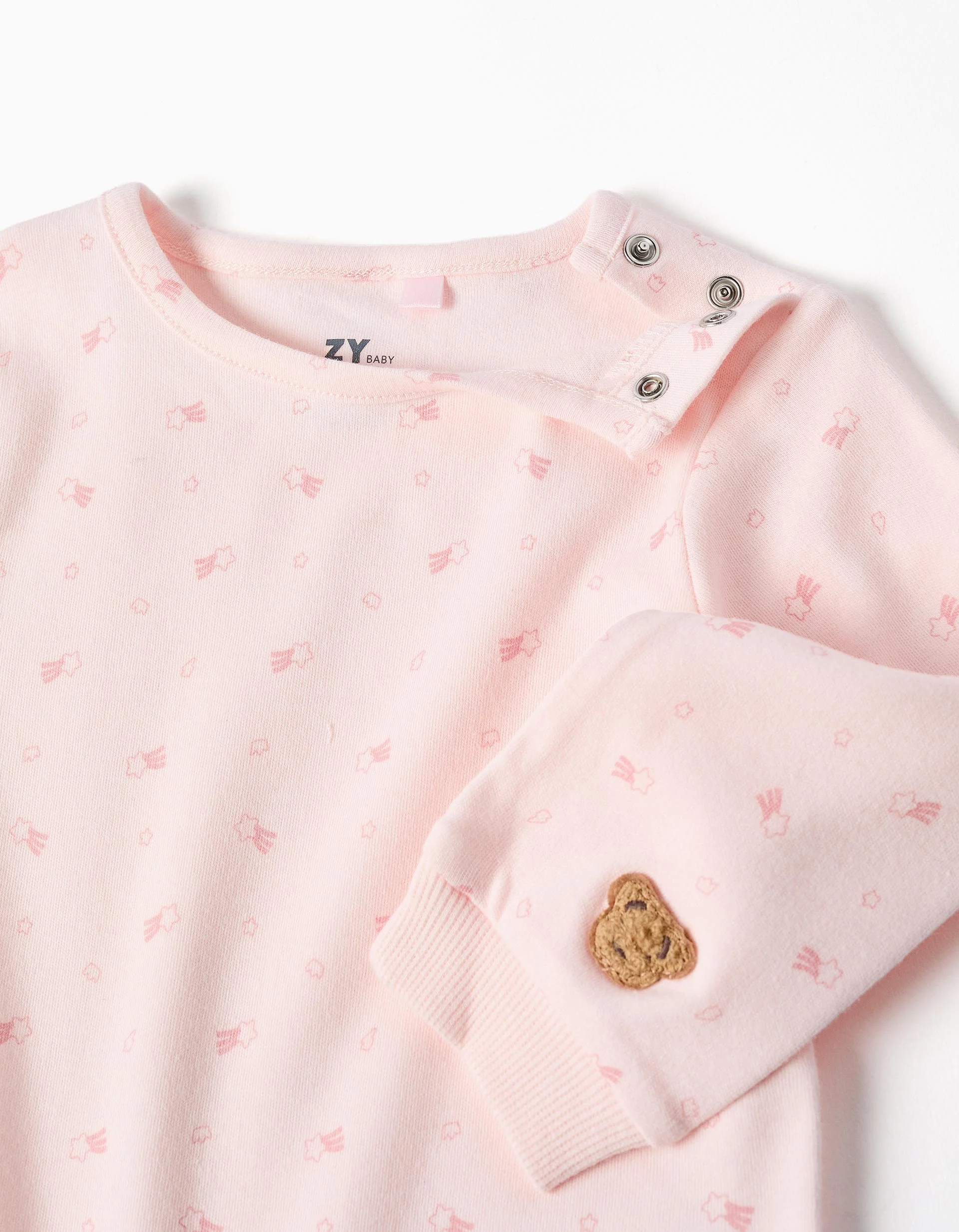 Footless babygrow with star motif for newborn and baby girls, light pink - Image 3