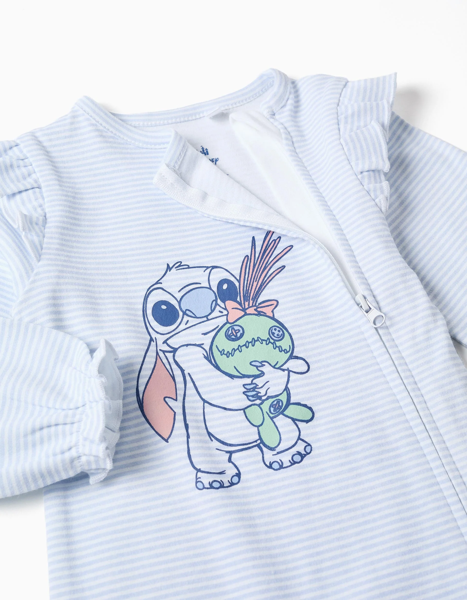 Footless babygrow with Stitch print for newborn and baby girls, white/blue - Image 3