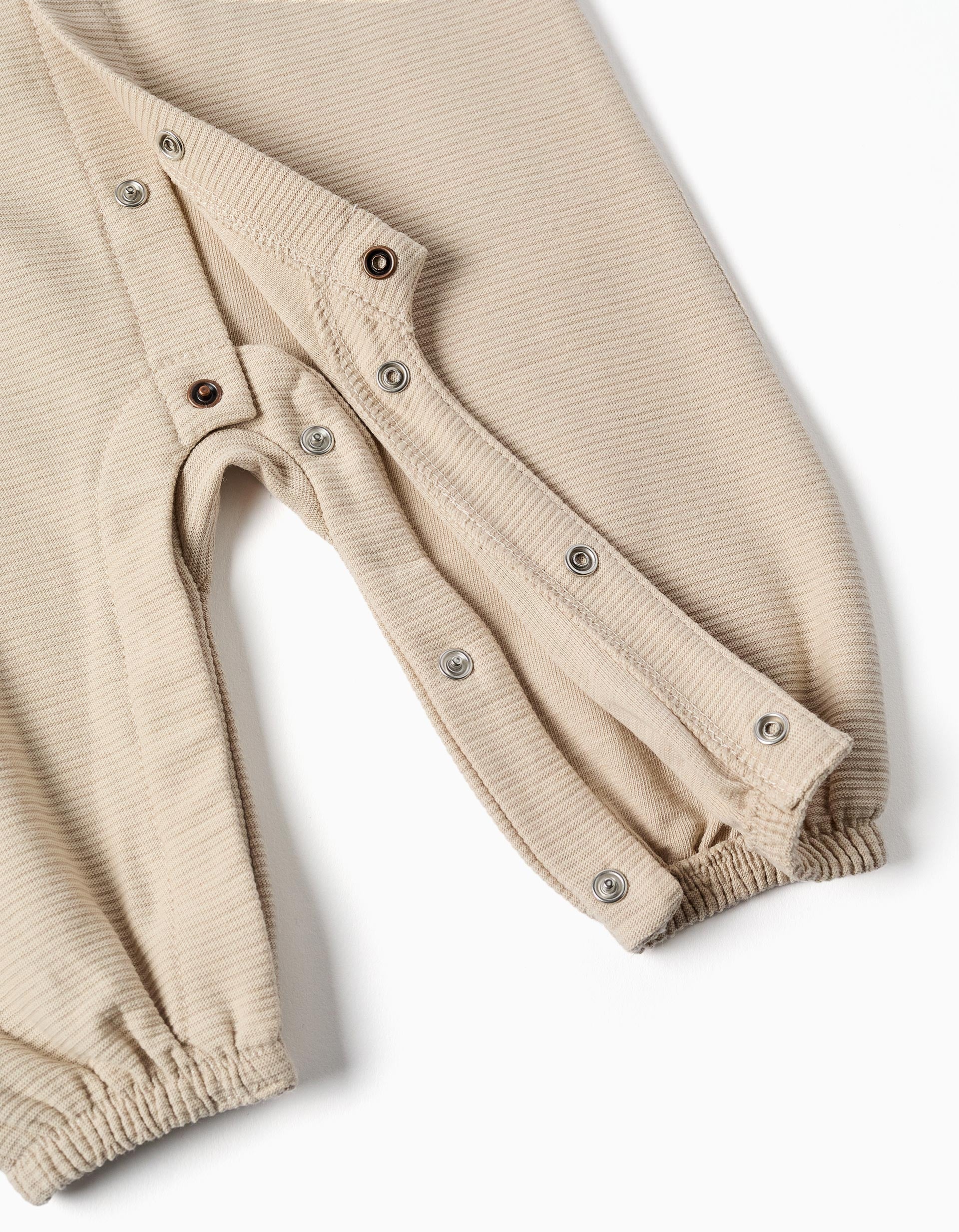 Footless ribbed babygrow in cotton for newborn boys, beige - Image 4