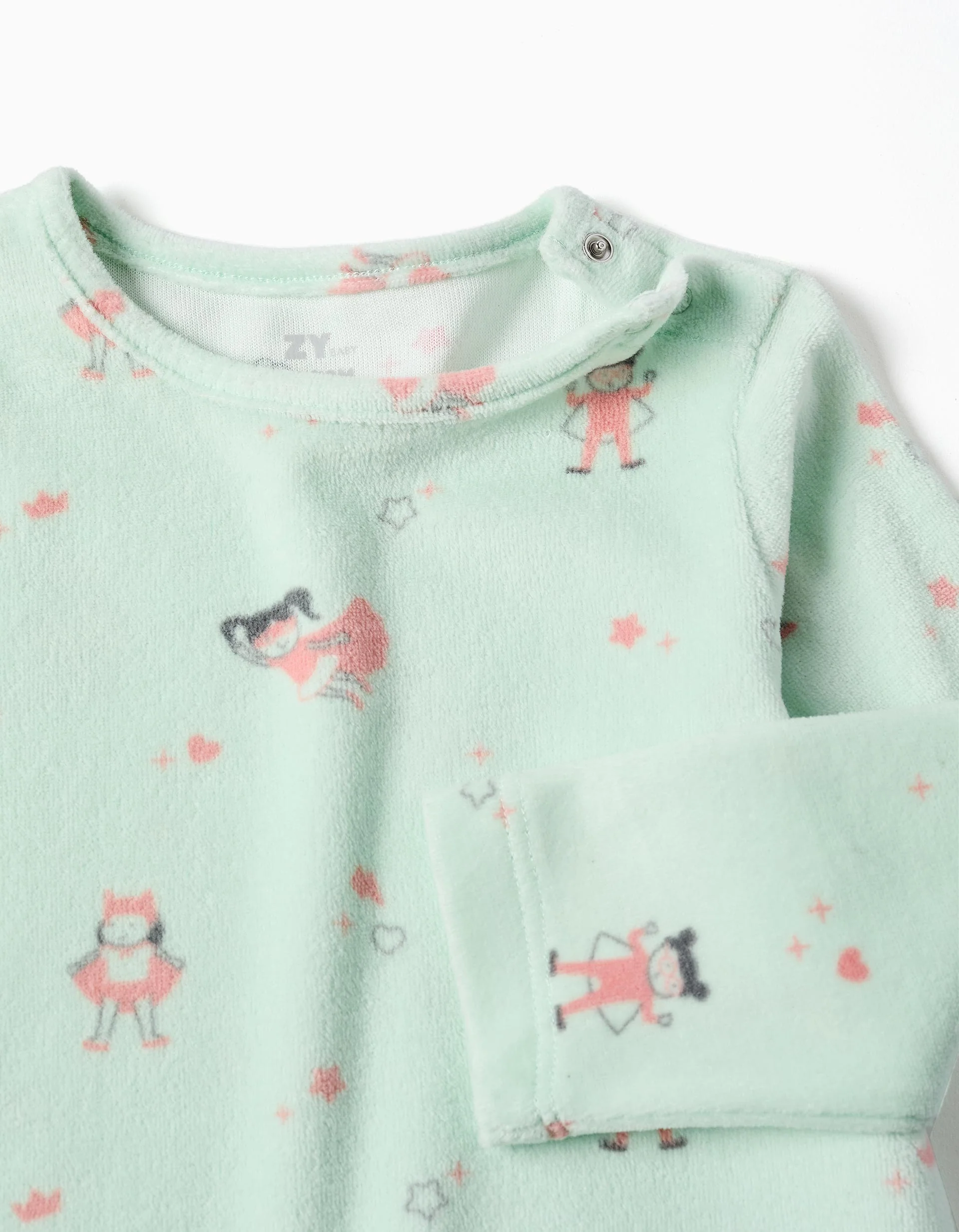 Footless velvet babygrow with motif for newborn and baby girls, light green - Image 3