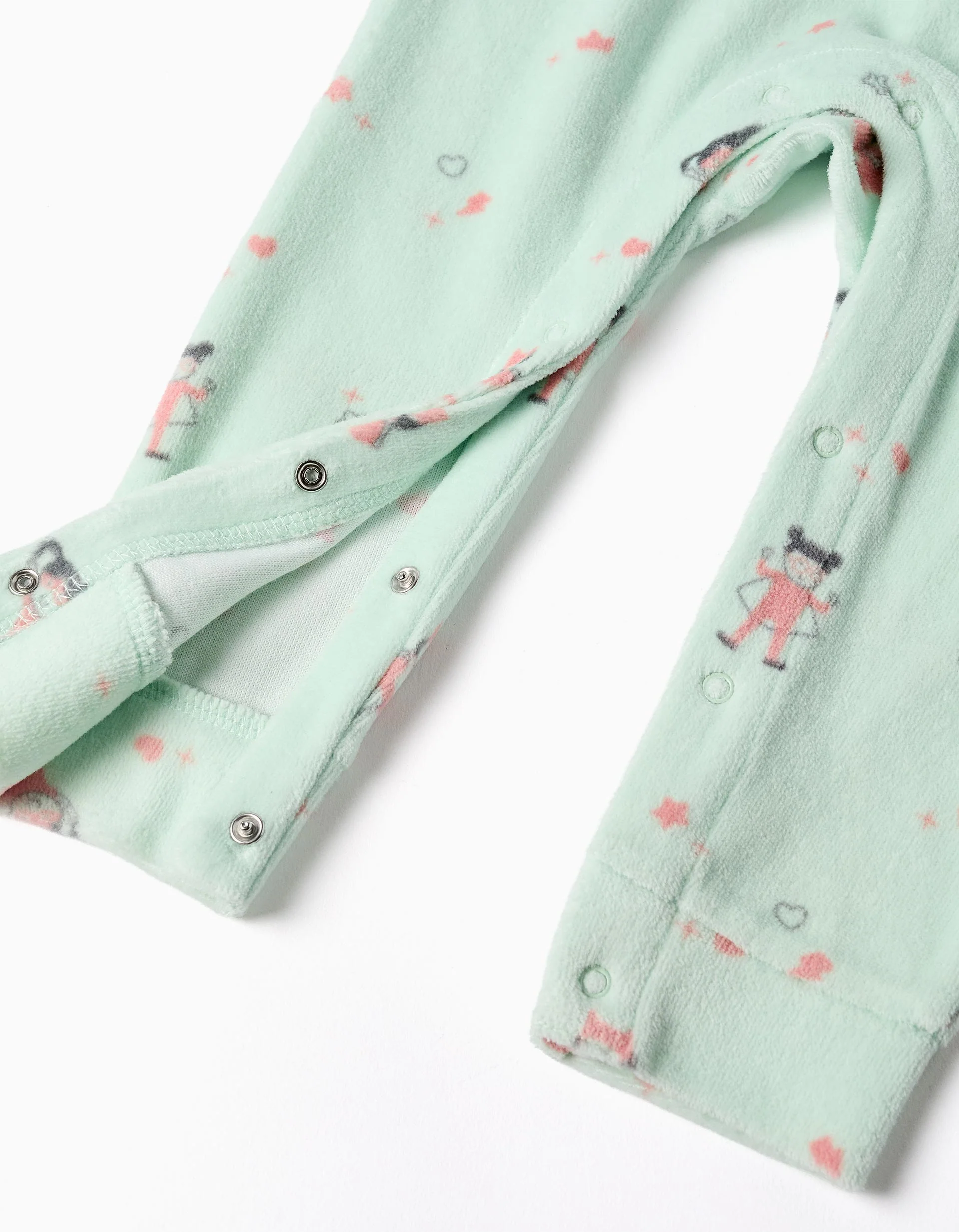 Footless velvet babygrow with motif for newborn and baby girls, light green - Image 4