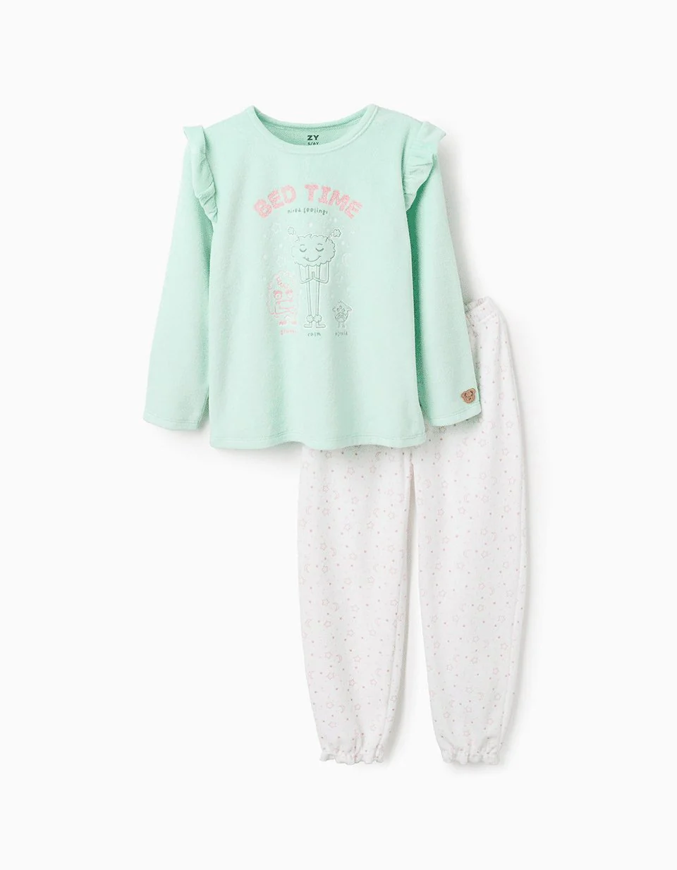 Glow in the Dark Velour Pyjama for Girls 'Emotions', Green/White - Image 3