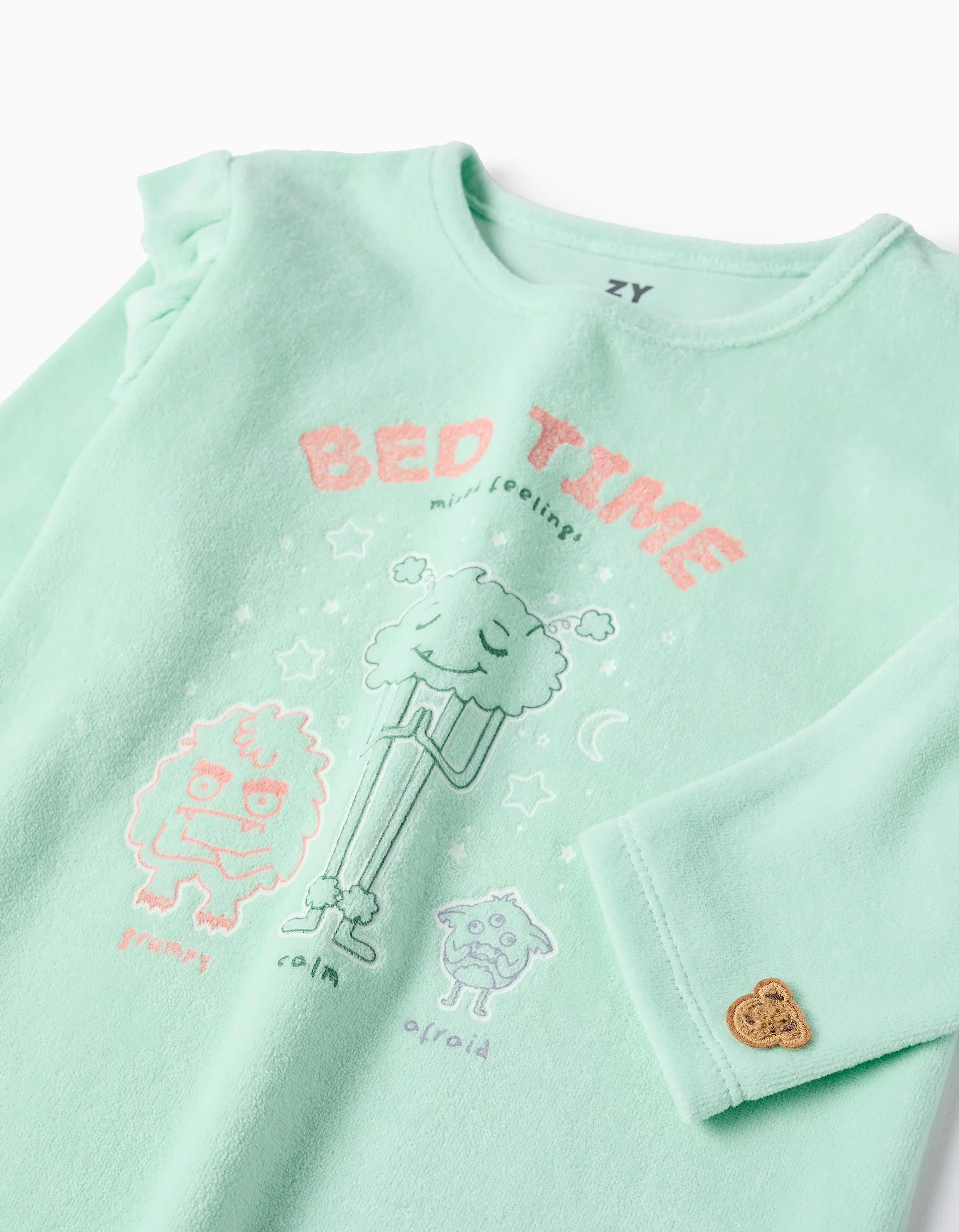 Glow in the Dark Velour Pyjama for Girls 'Emotions', Green/White - Image 4
