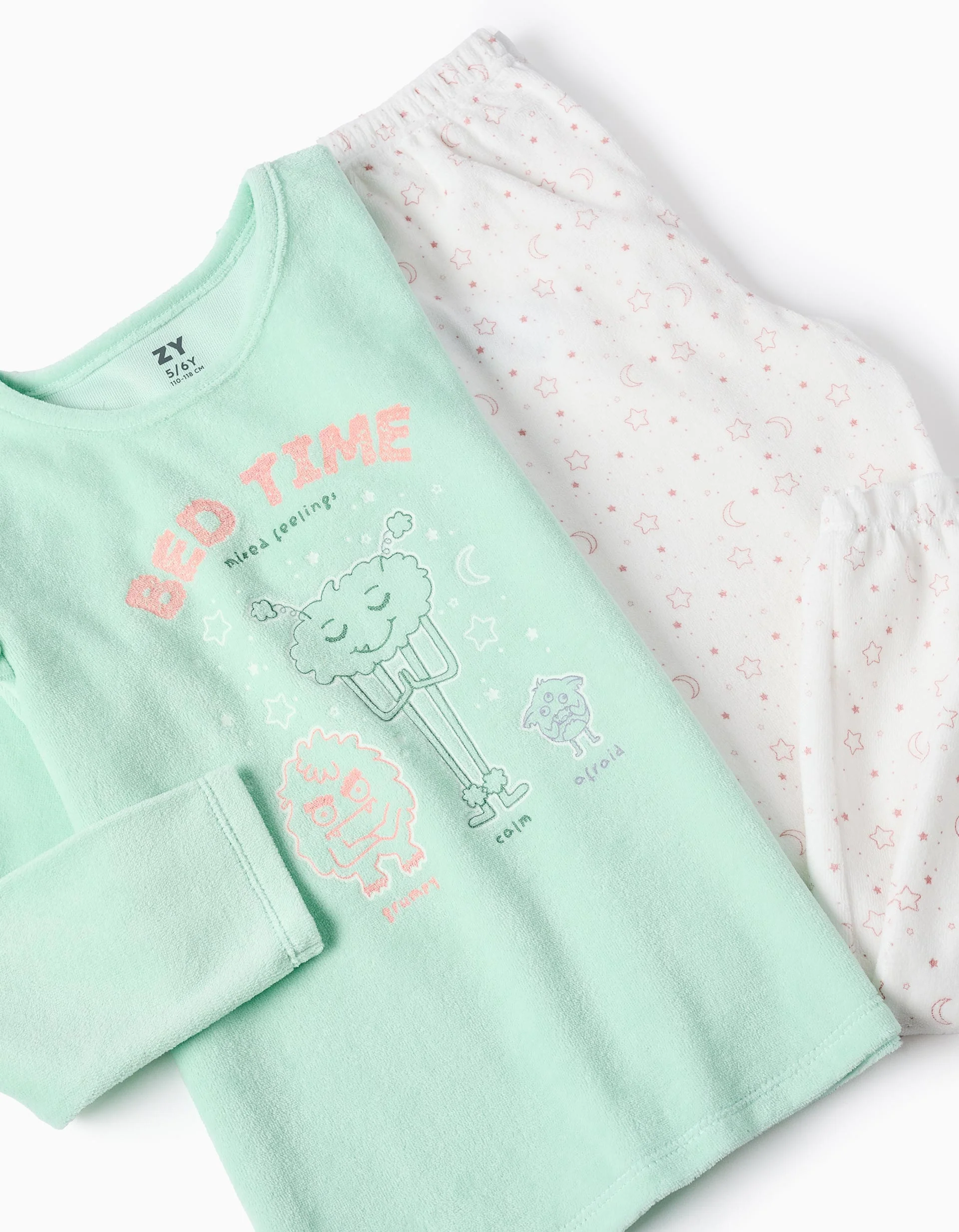 Glow in the Dark Velour Pyjama for Girls 'Emotions', Green/White - Image 6