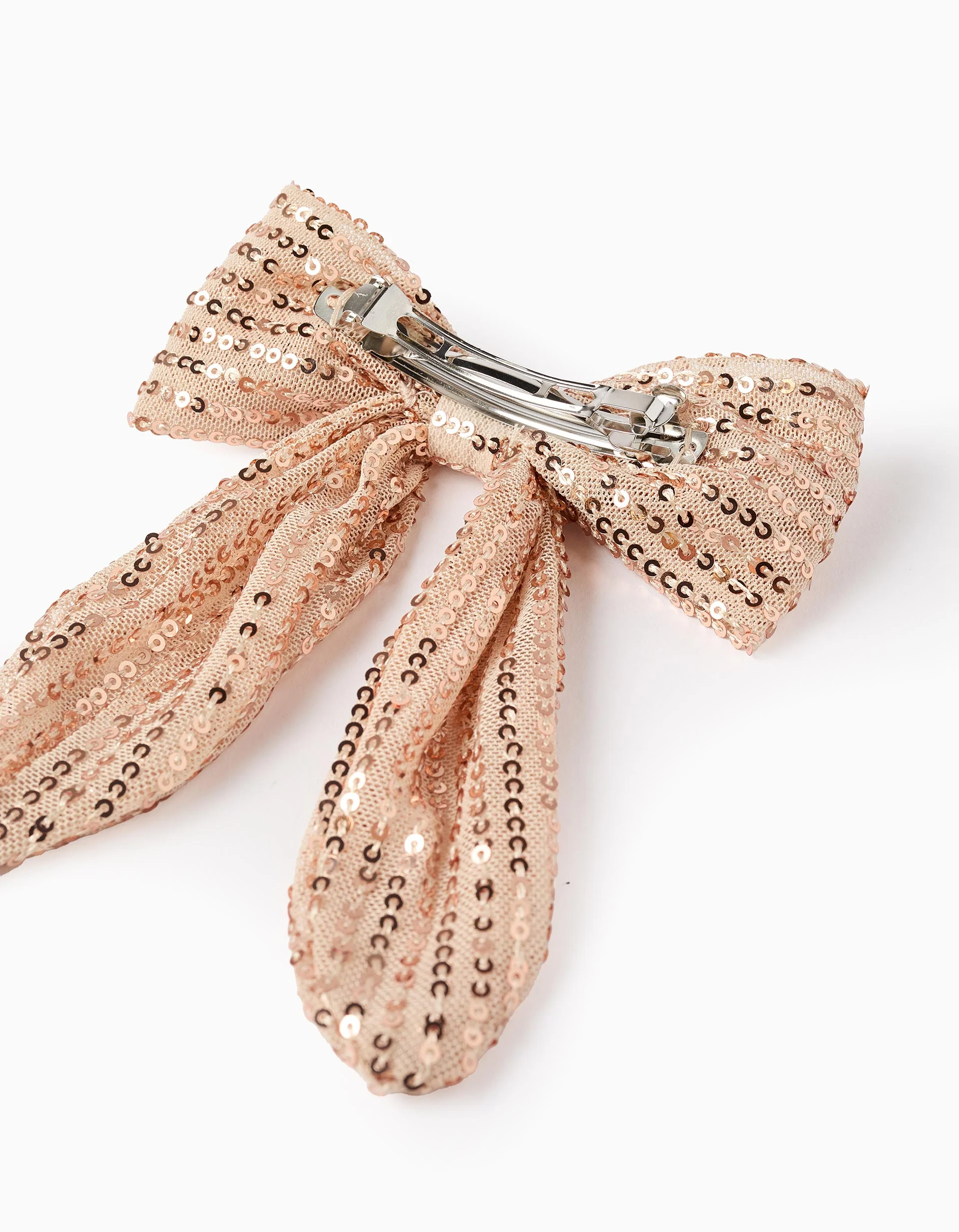 Hair Clip with Bow and Sequins for Babies and Girls, Beige/Pink Gold - Image 2