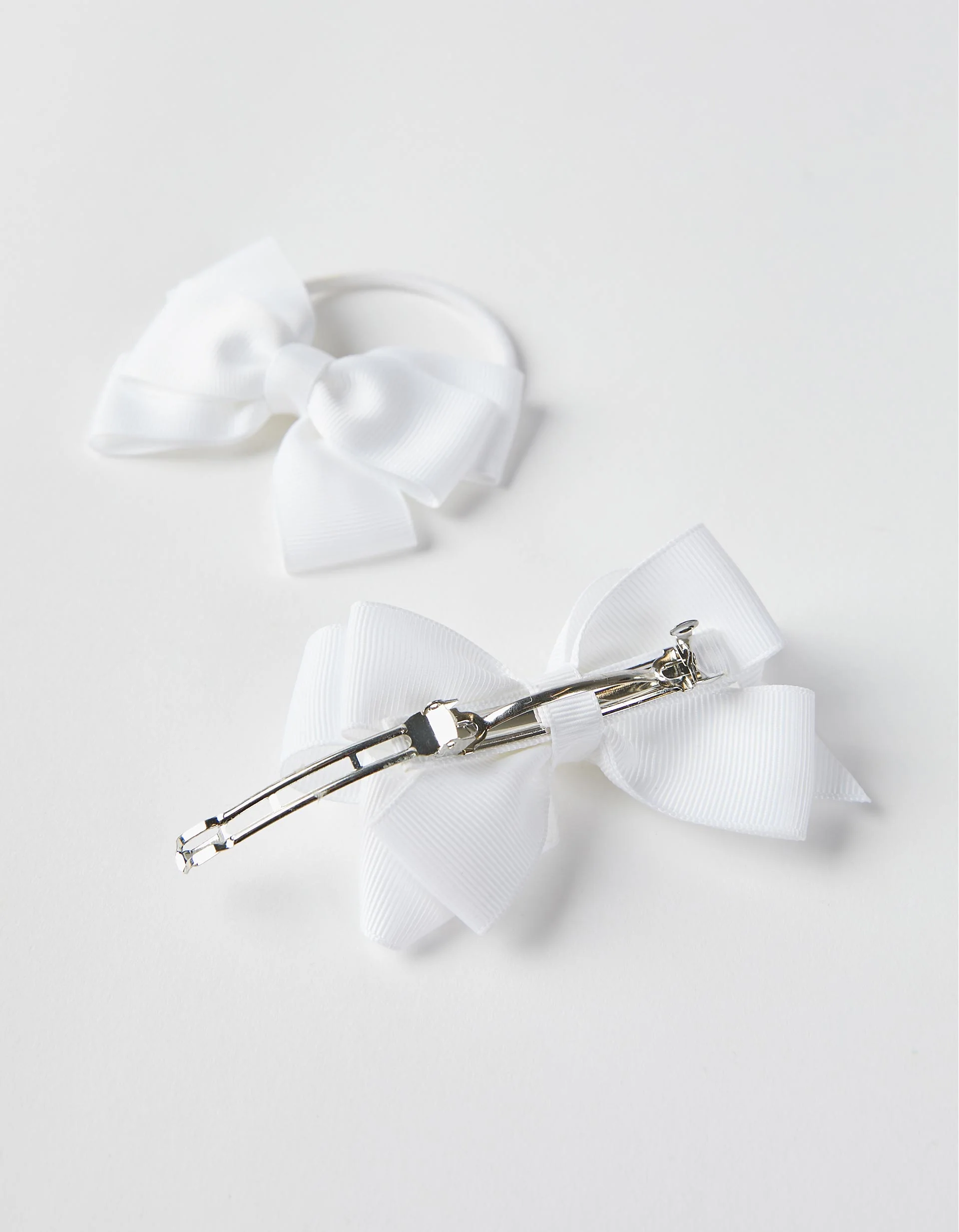 Hair Slide + Bobble with Bow for Babies and Girls, White - Image 2