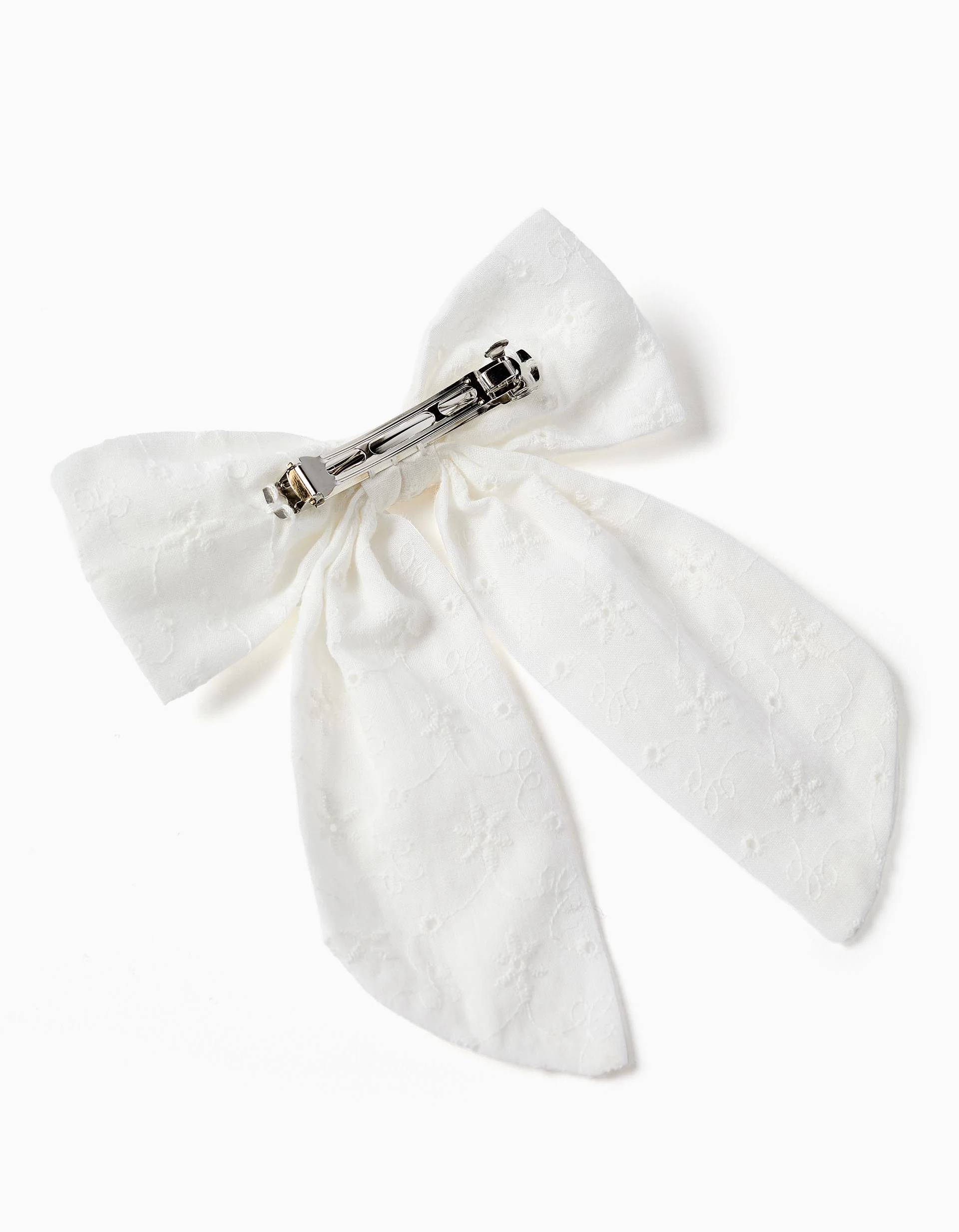 Hair slide with bow in broderie anglaise for babies and girls, white - Image 2