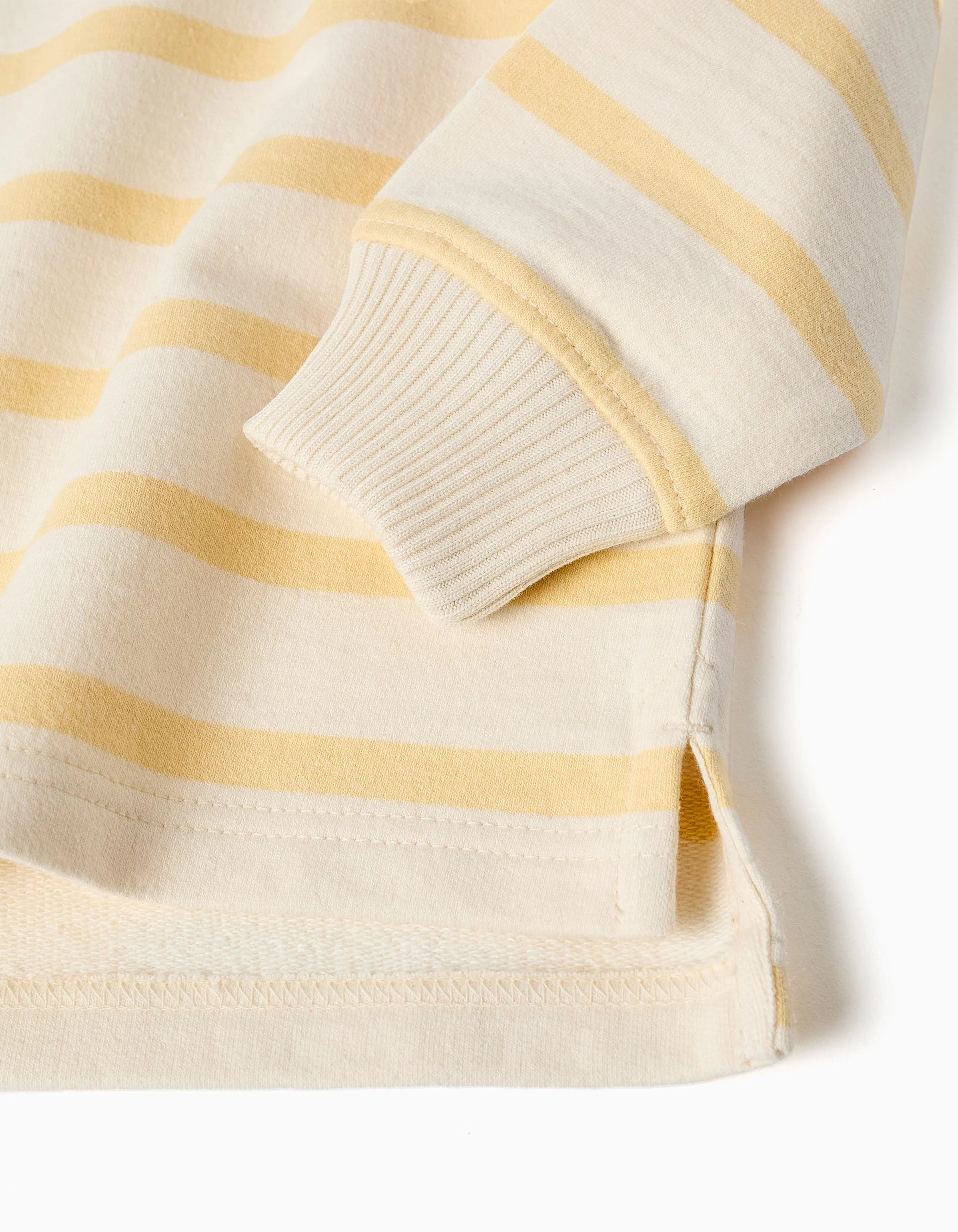 Half-zip cotton sweatshirt with stripes for boys, white/yellow - Image 4