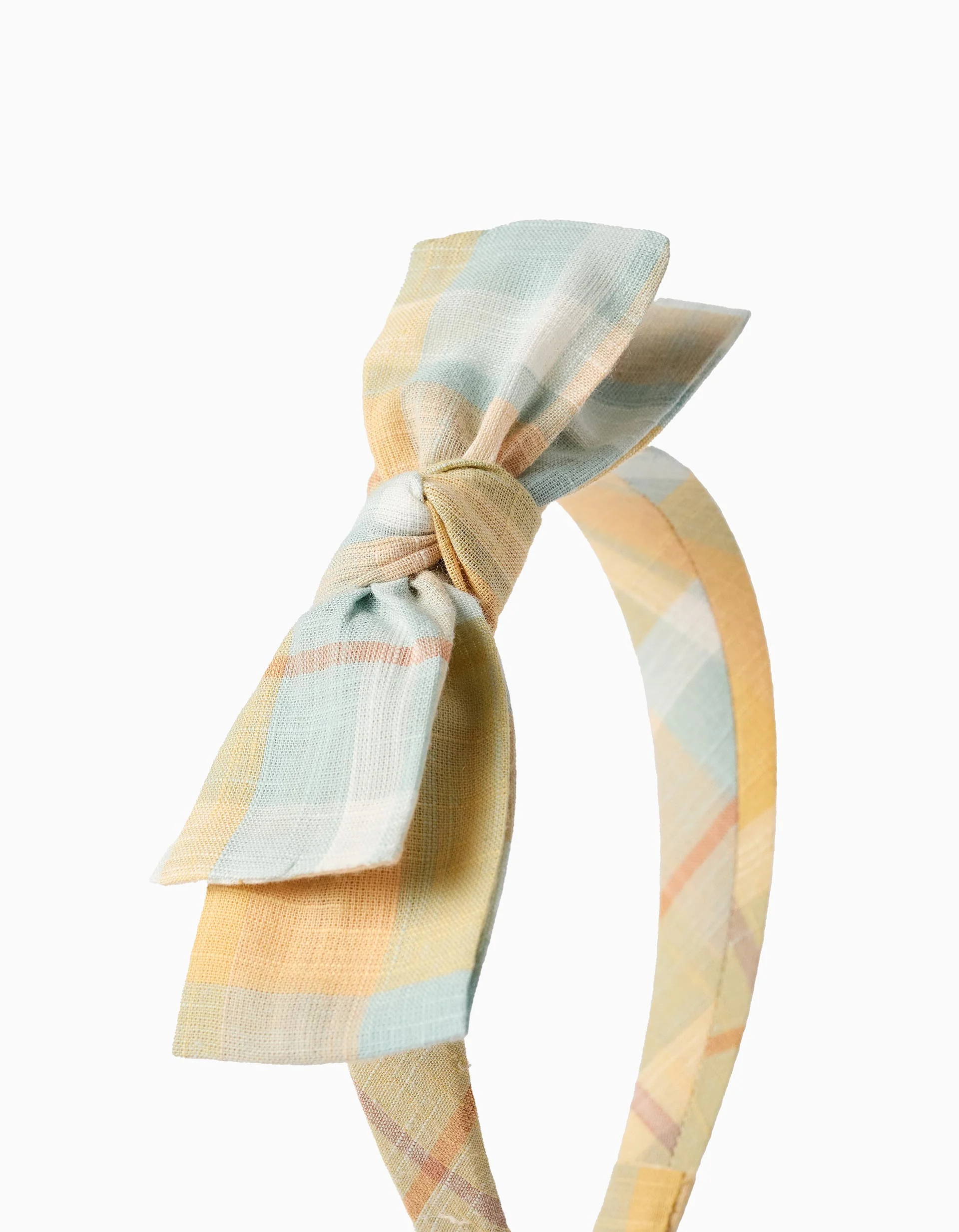 Headband with Checkered Pattern and Bow for Baby and Girls 'B&S', Yellow/Blue - Image 3