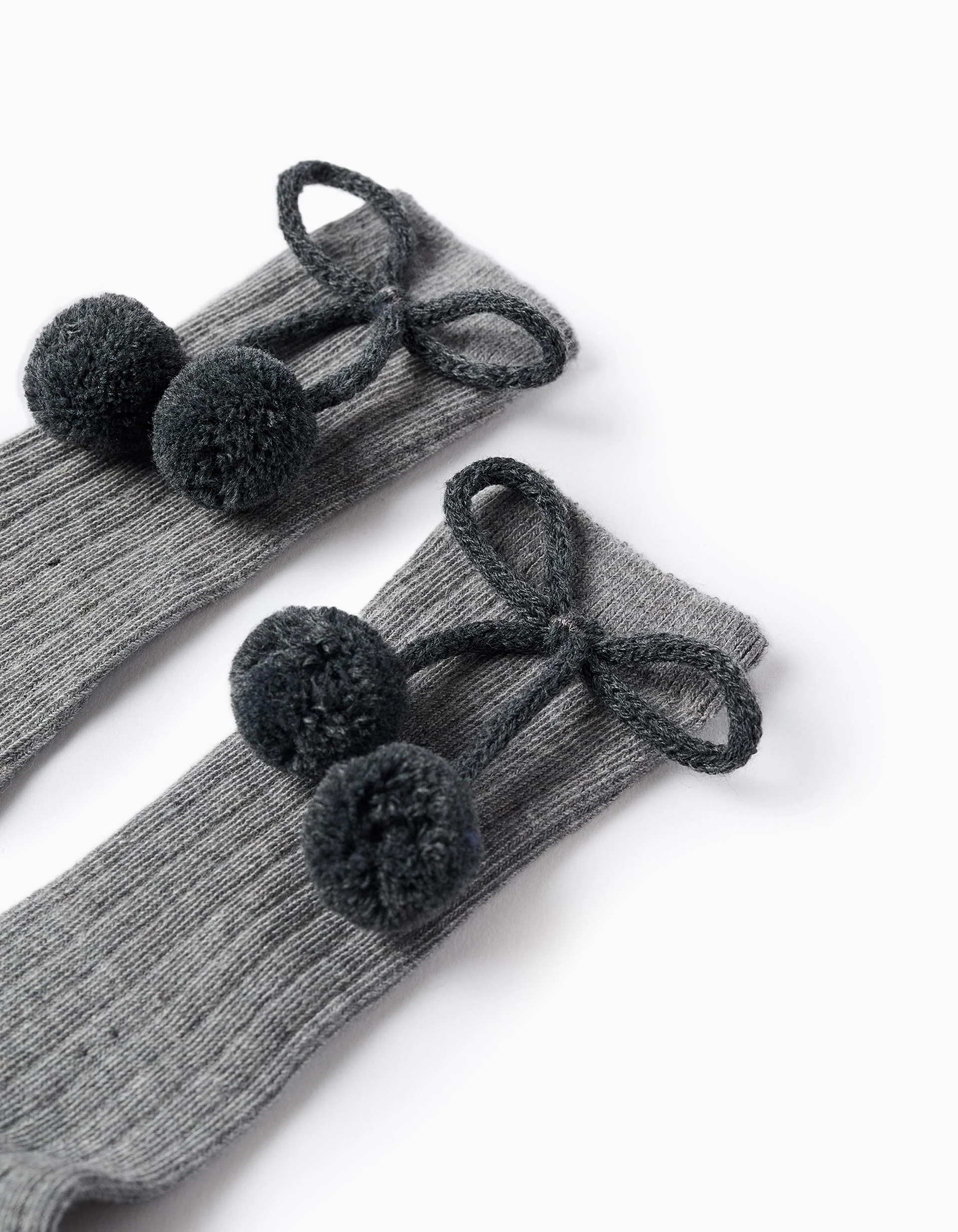 High Socks with Pompons for Girls, Grey - Image 2