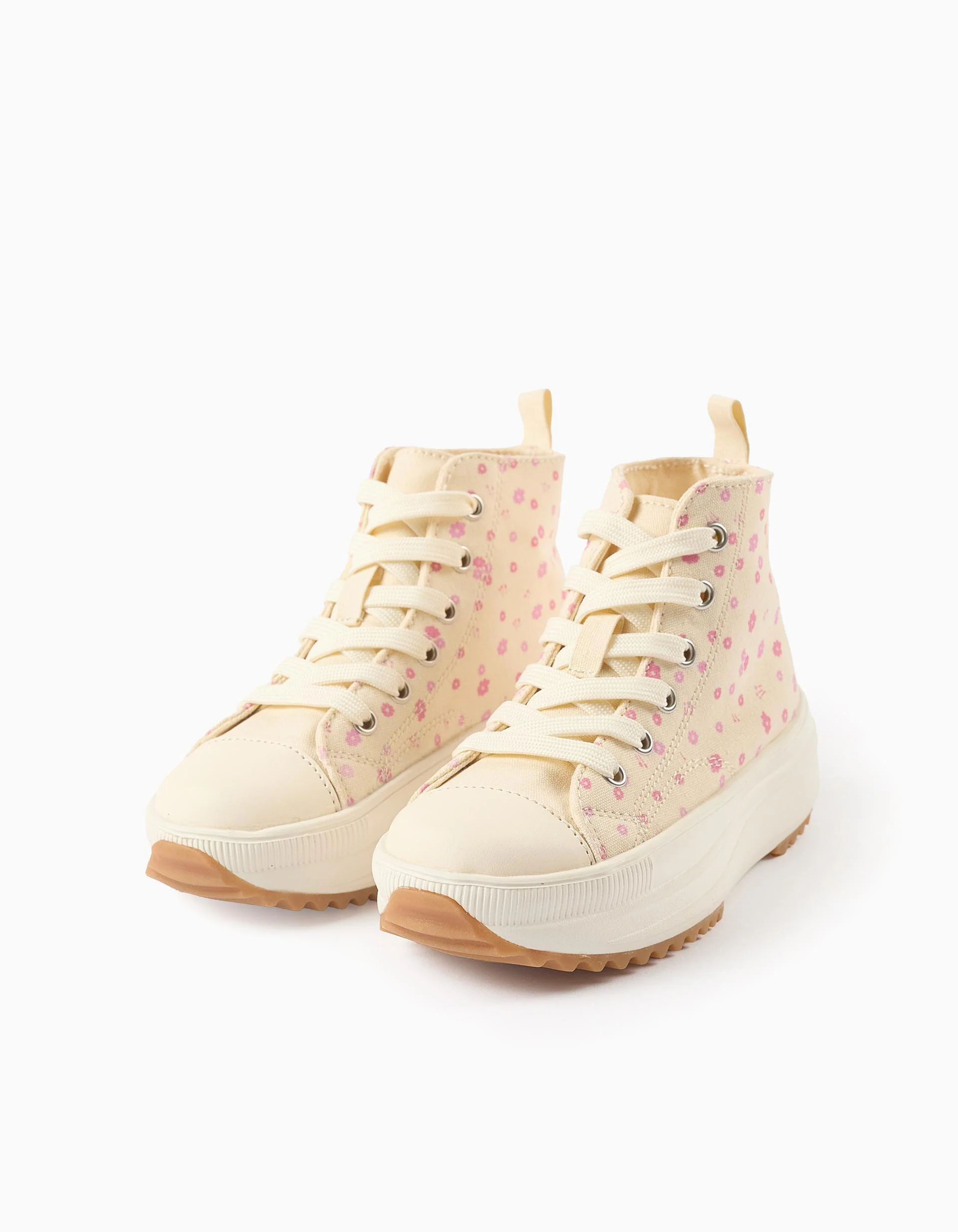 High-top trainers in canvas with floral motif for girls, white - Image 3