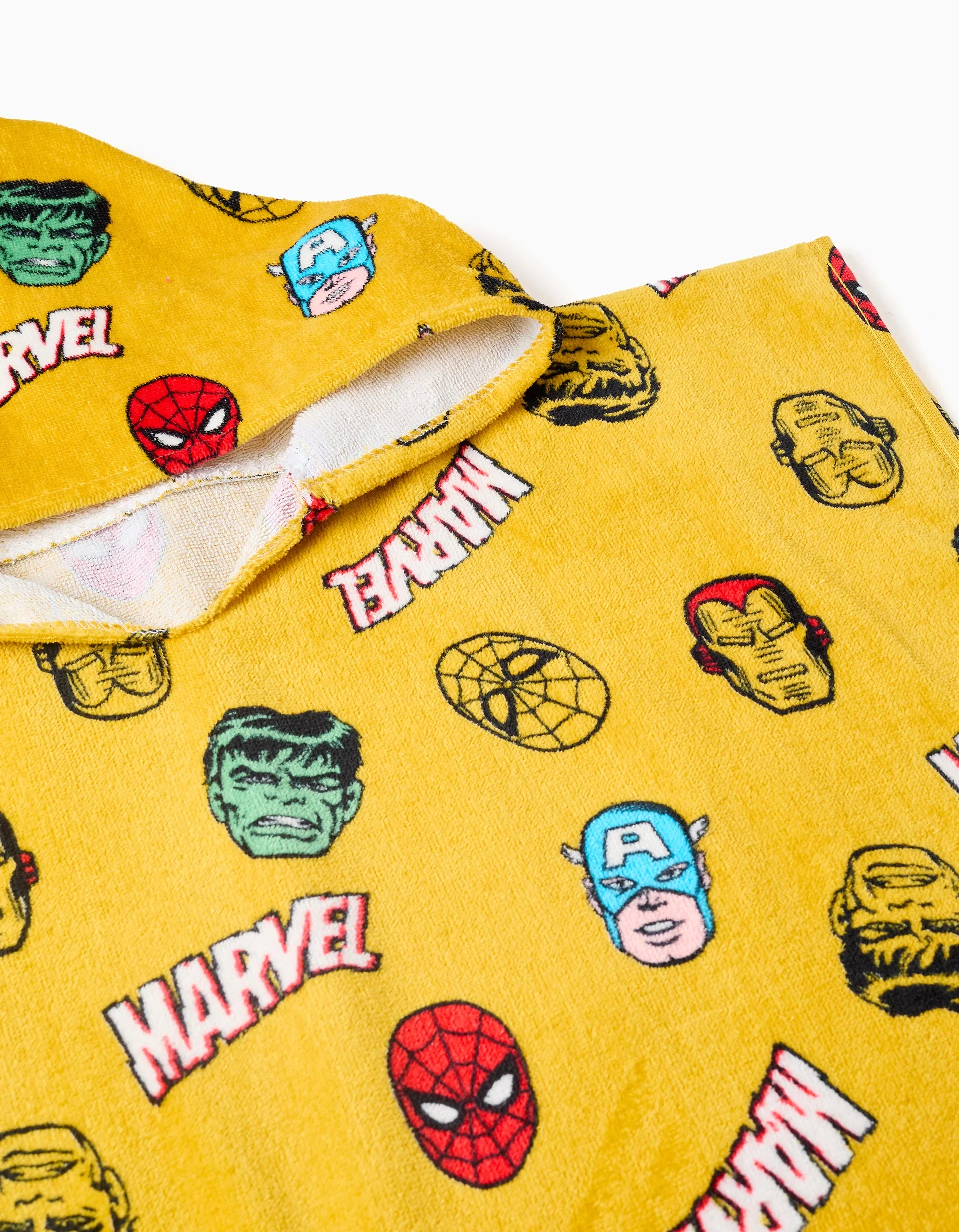 Hooded beach poncho in cotton with Marvel motif for boys, yellow - Image 3