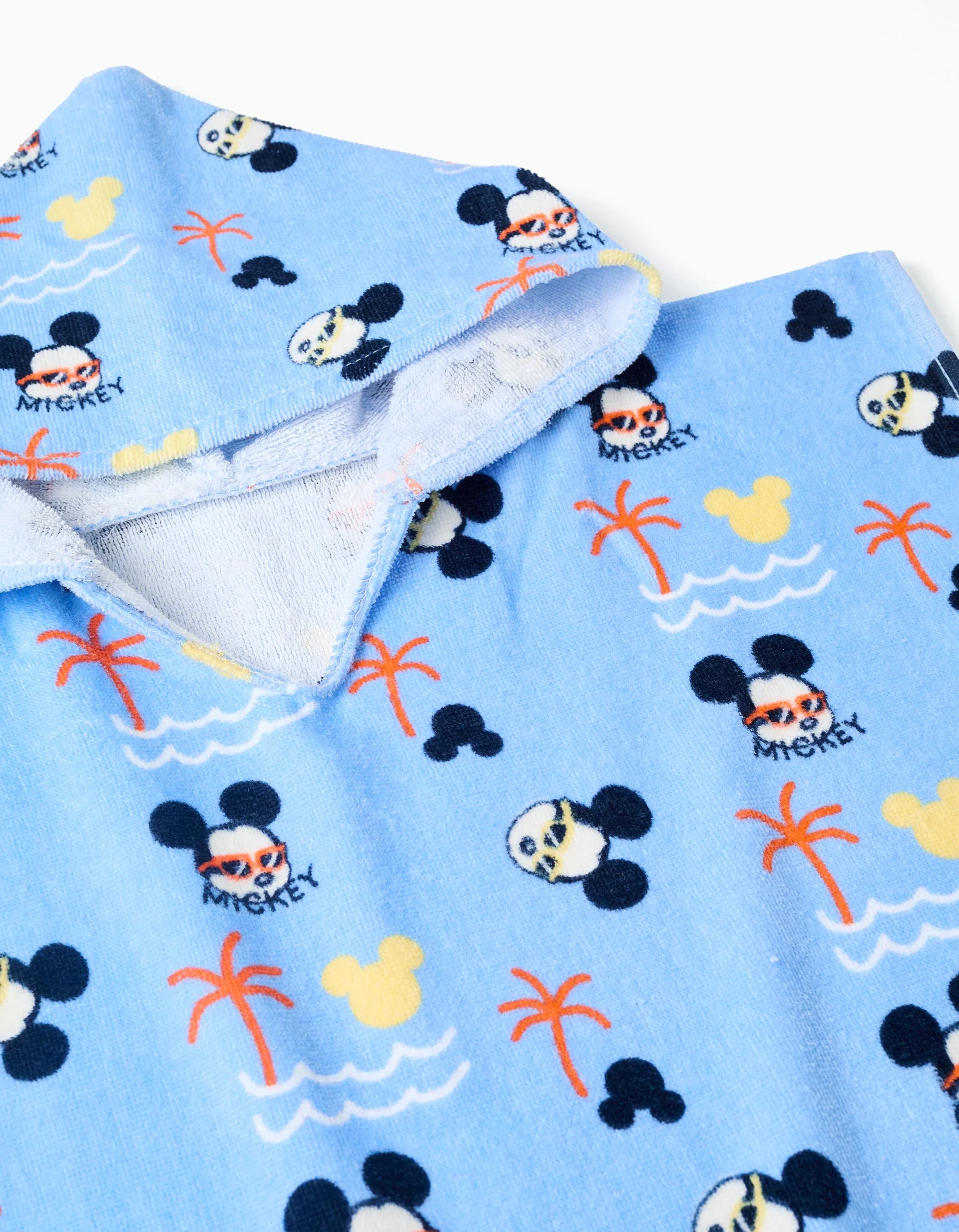 Hooded beach poncho in cotton with Mickey for baby boys, light blue - Image 3