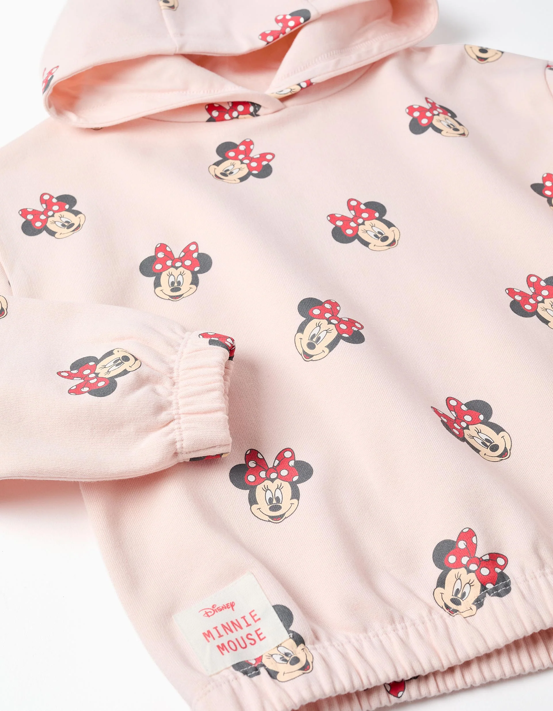 Hooded brushed sweatshirt with Minnie motif for girls, light pink - Image 3