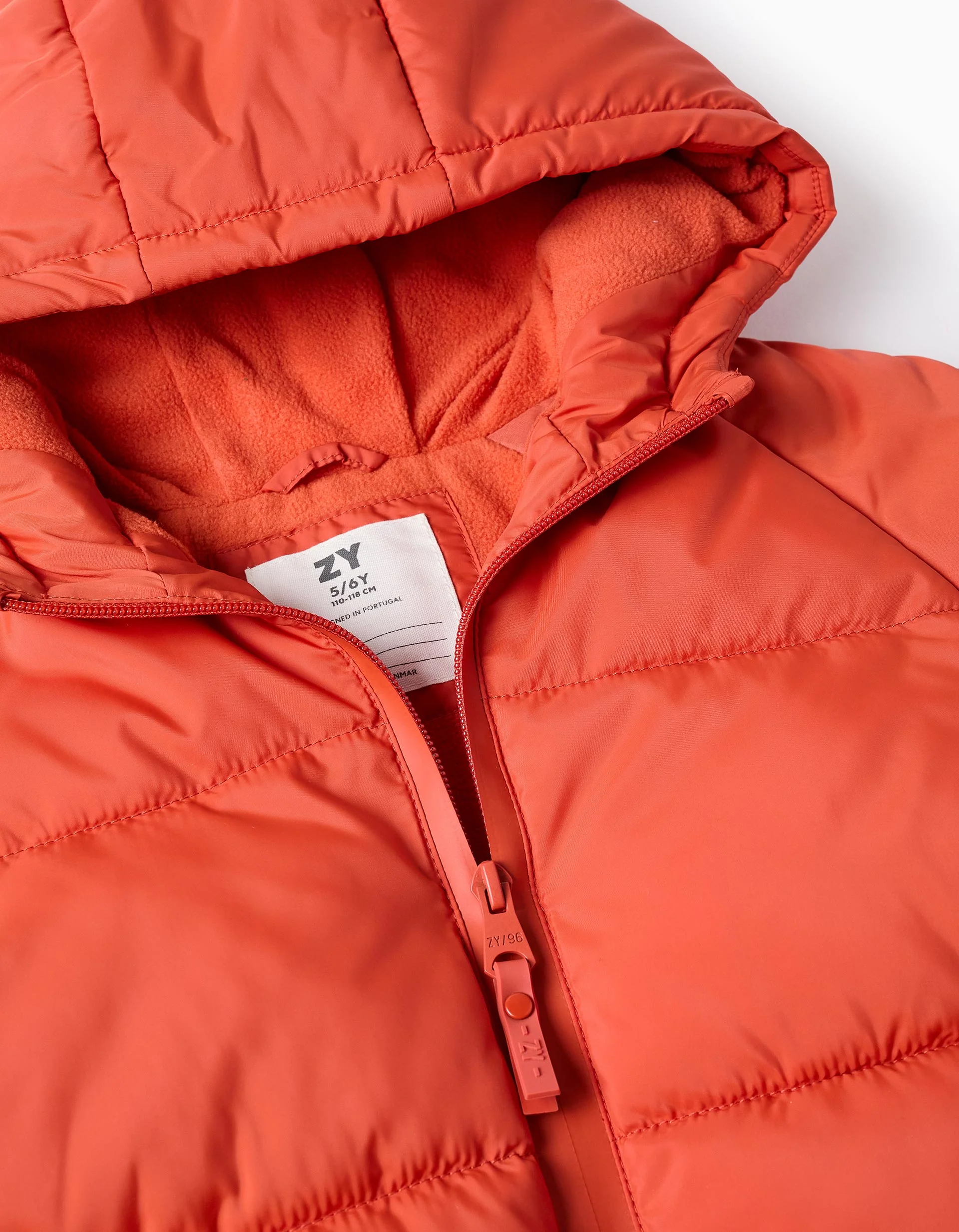 Hooded Padded Jacket with Fleece Lining for Boys, Orange - Image 3