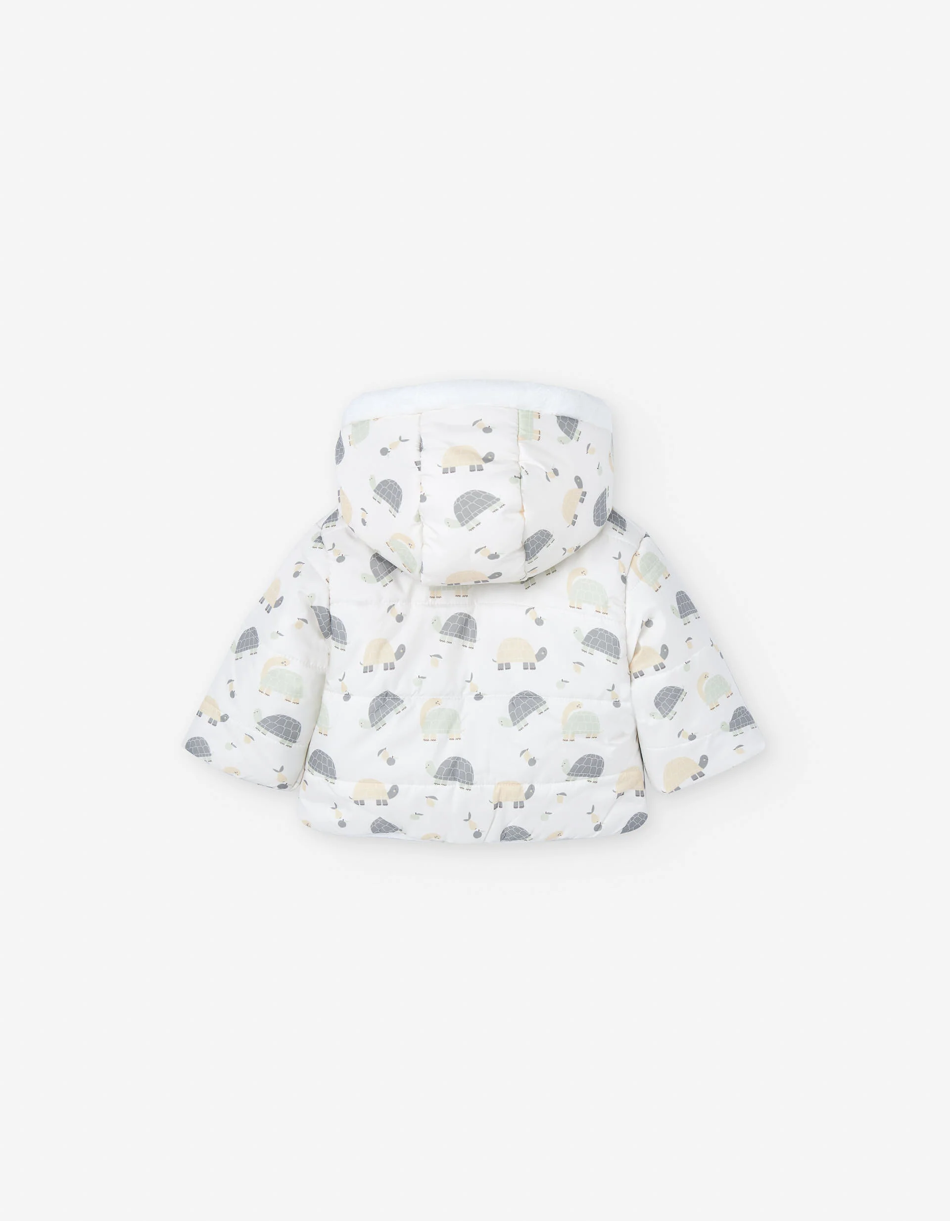 Hooded puffer jacket with motif for newborn boys, white - Image 2