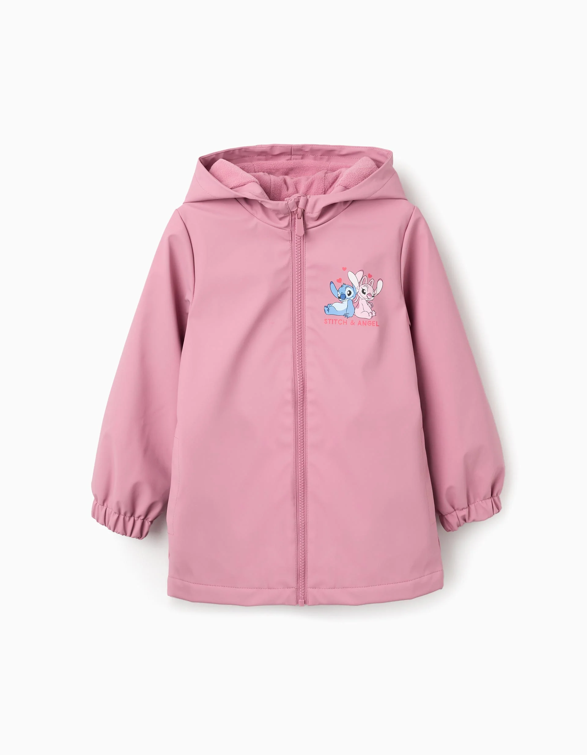 Hooded rubber parka with Stitch and Angel print for girls, pink - Image 2