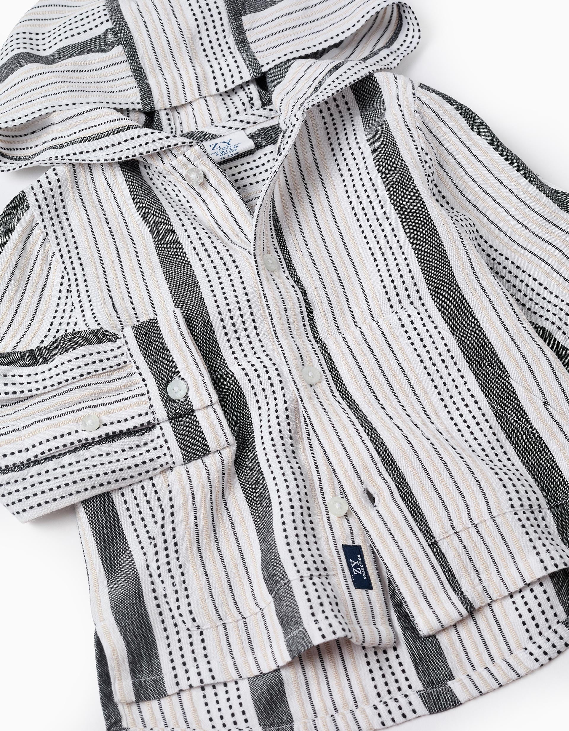 Hooded Shirt with Embossed Stripes for Baby Boys, Multicolour - Image 3