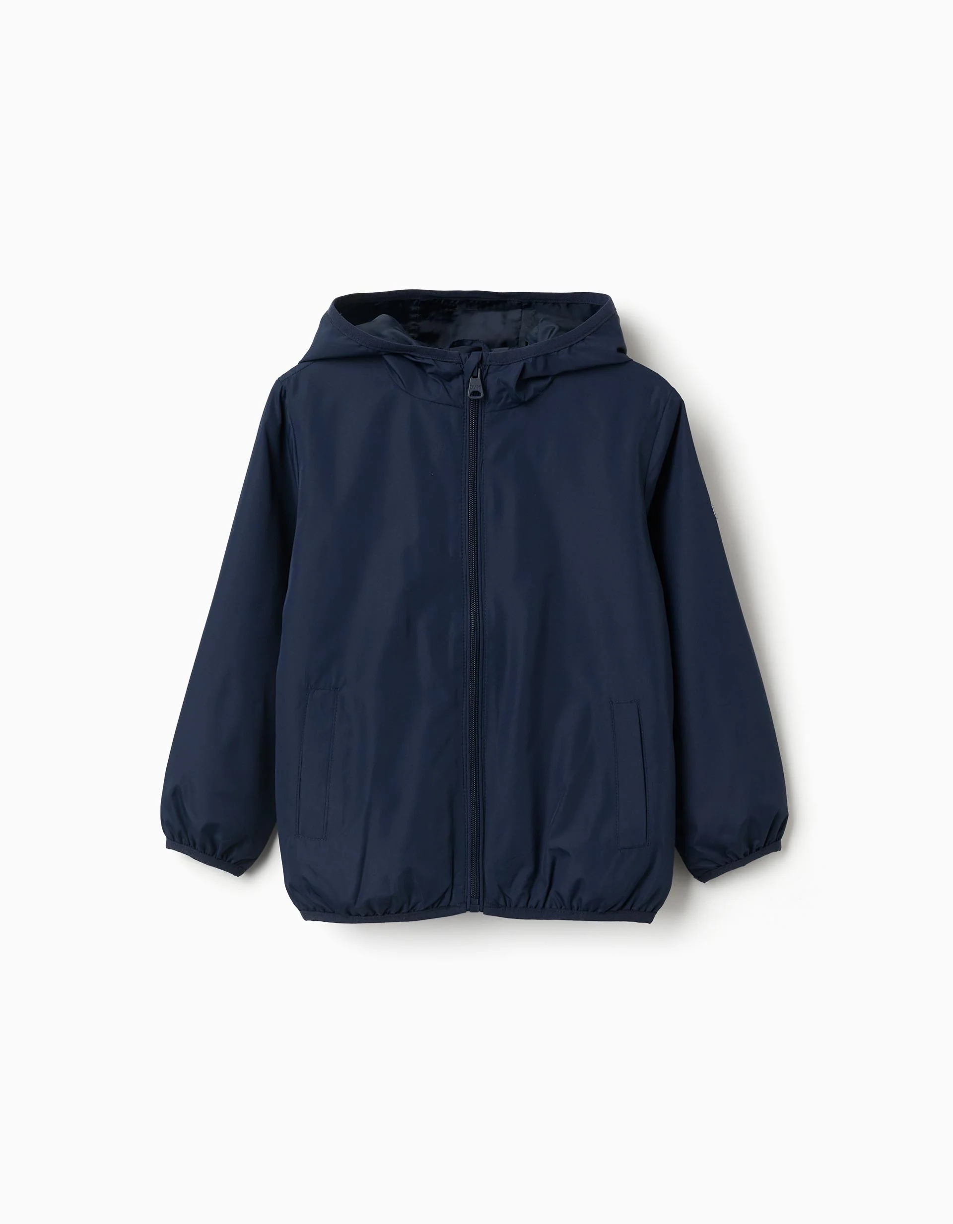 Hooded windbreaker with pockets for boys, dark blue