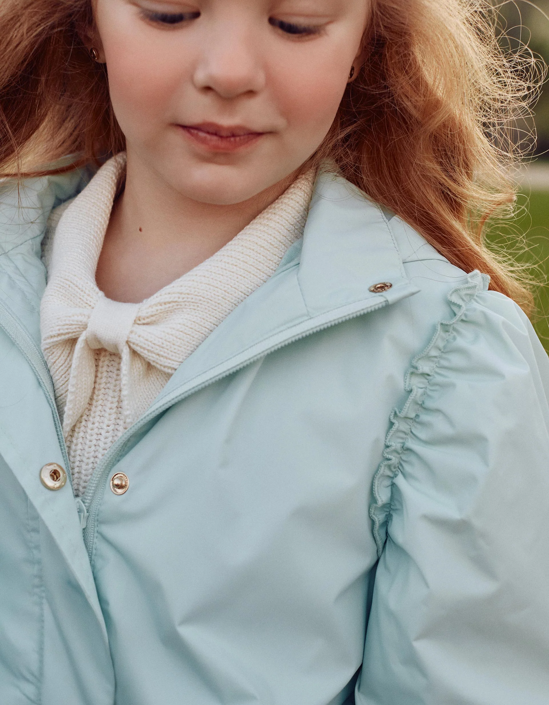 Hooded windbreaker with ruffles for girls, light blue - Image 2