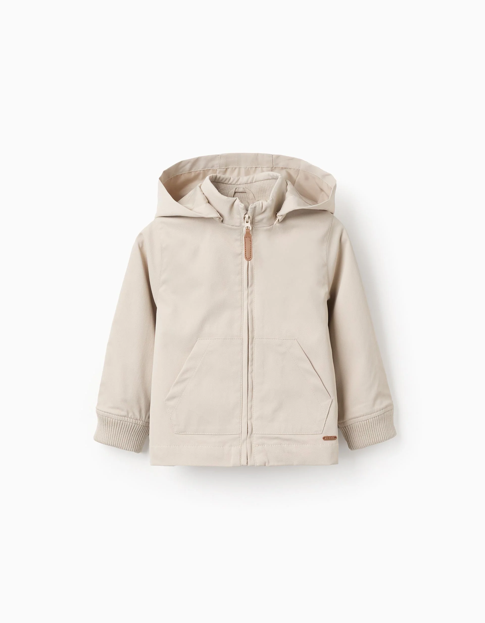 Jacket with lining and removable hood for baby boys, light beige