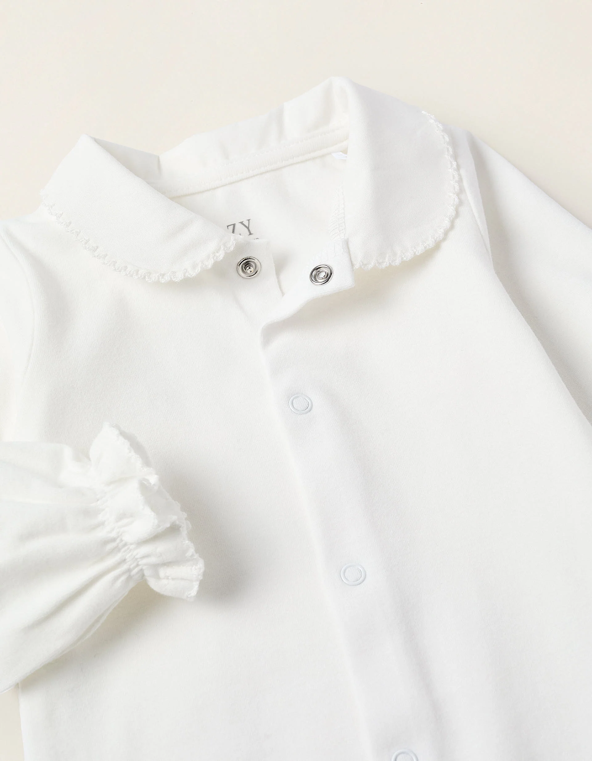 Jersey Bodysuit-Shirt with Ruffles for Newborn Girls, White - Image 3
