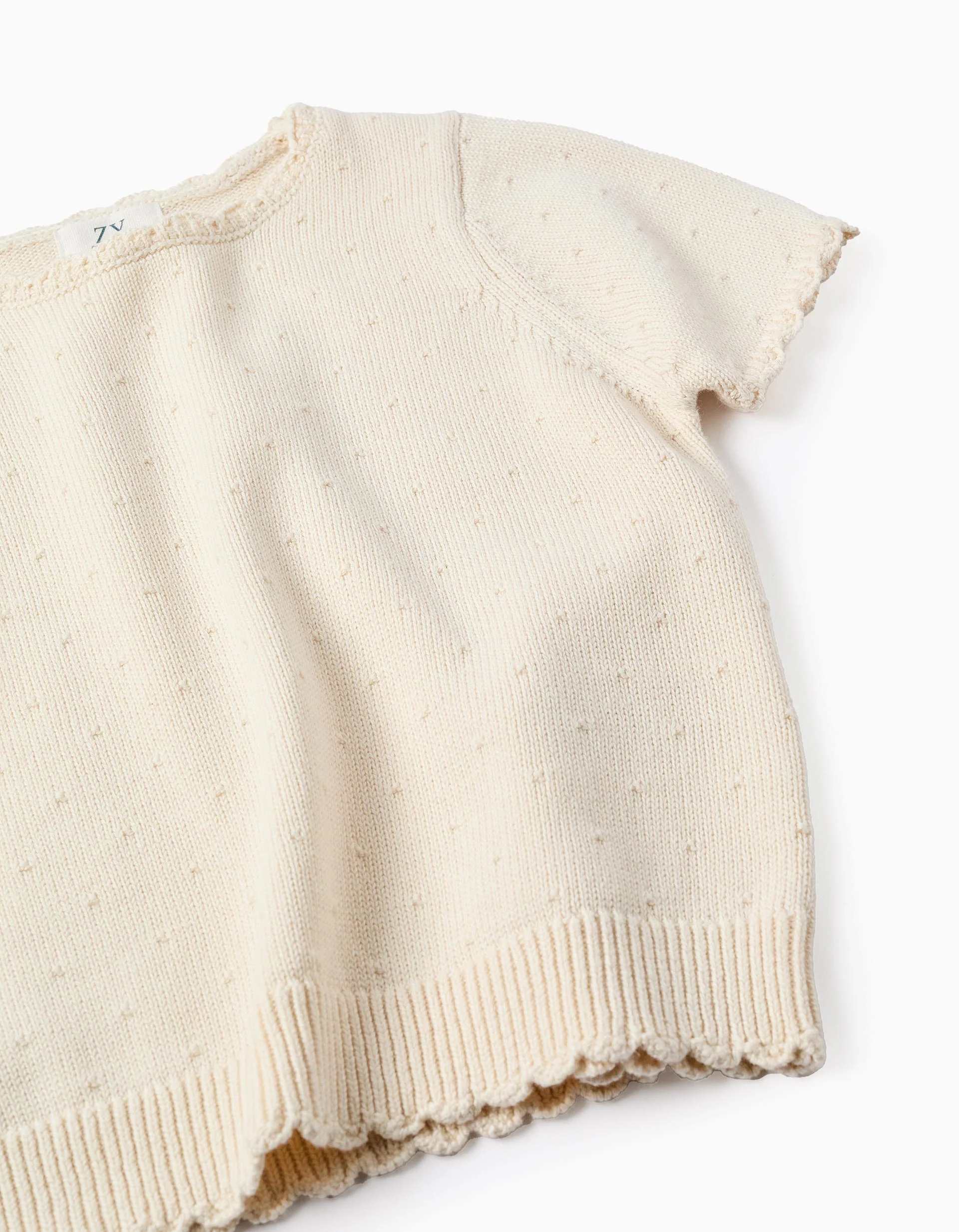 Jersey T-shirt with Raised Dots for Girls, Beige - Image 4