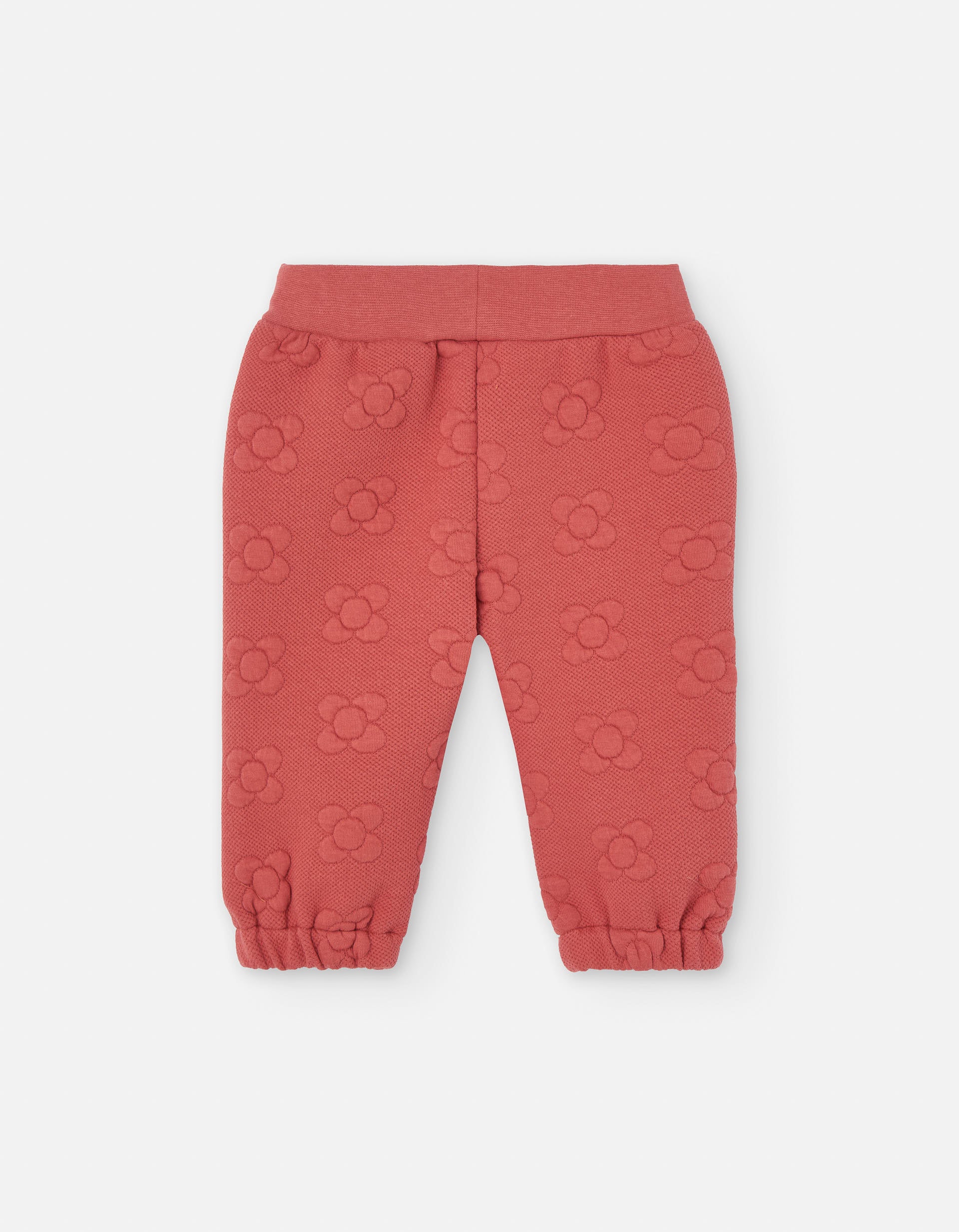 Joggers in quilted interlock with flowers for baby girls, red - Image 2