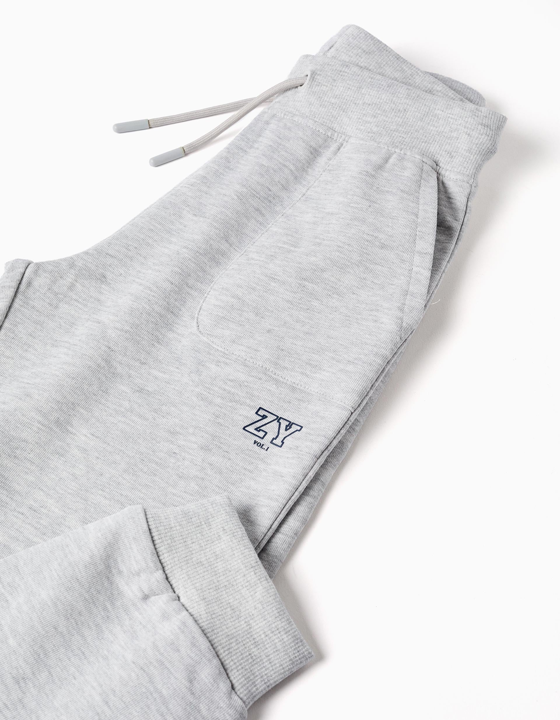 Joggers with drawstring and print for boys, light grey - Image 4