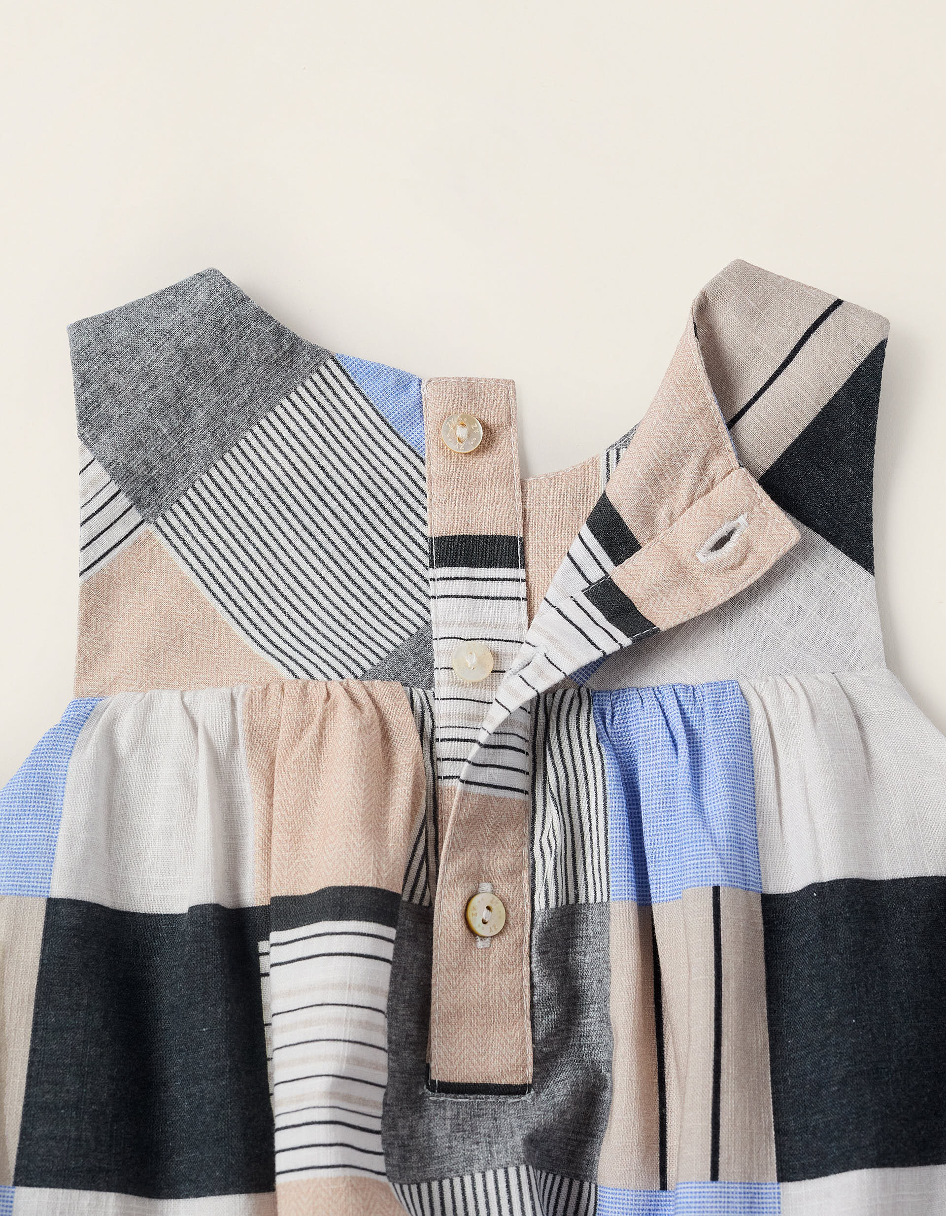 Jumpsuit with Motif for Newborn Girls 'B&S', Beige/Grey/Blue - Image 4