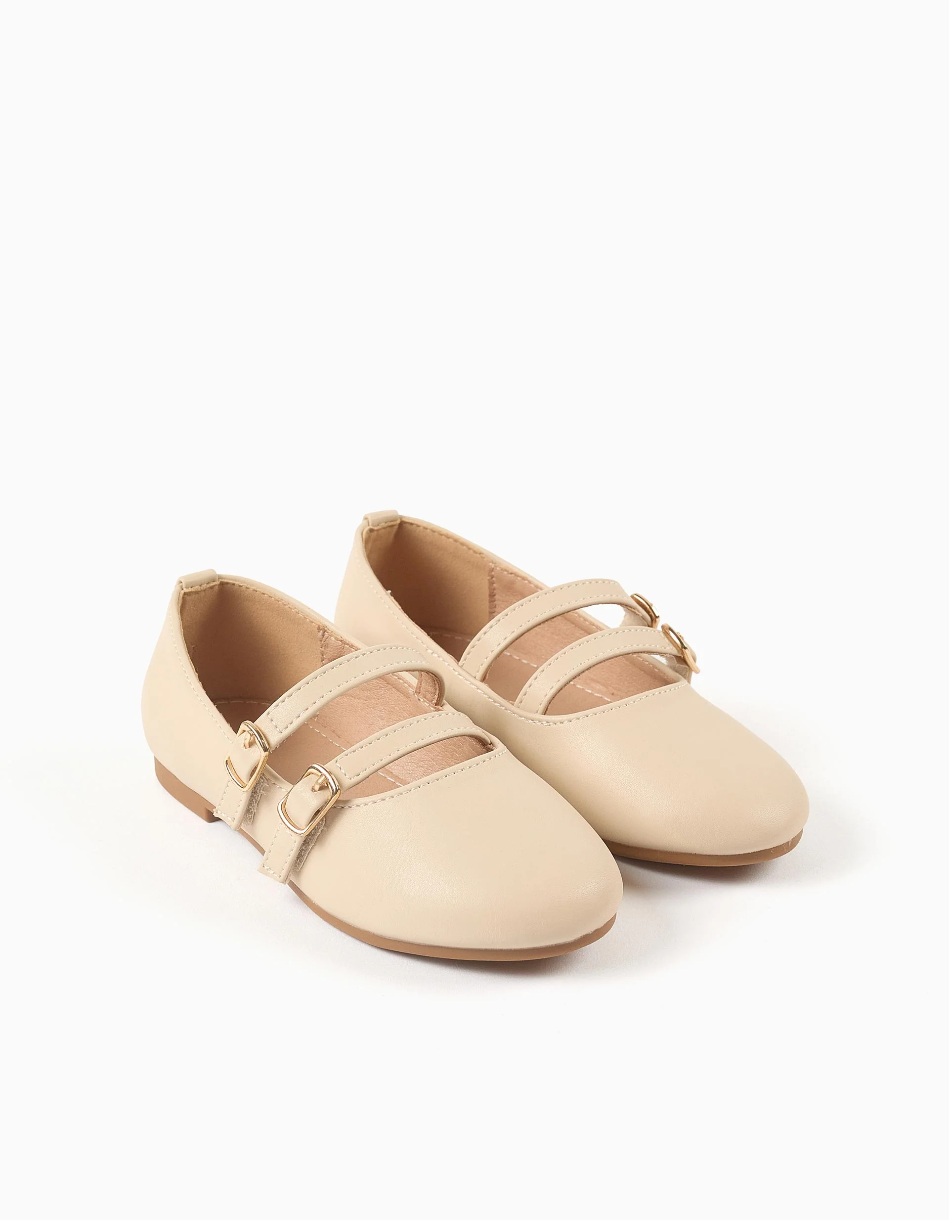 Ballerina shoes with straps for girls, light beige - Image 3