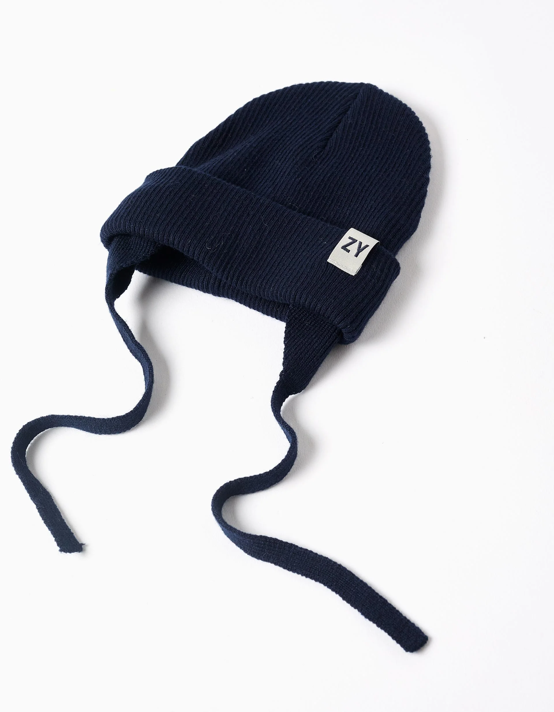 Knitted beanie with straps and ear protection for baby boys, dark blue - Image 2
